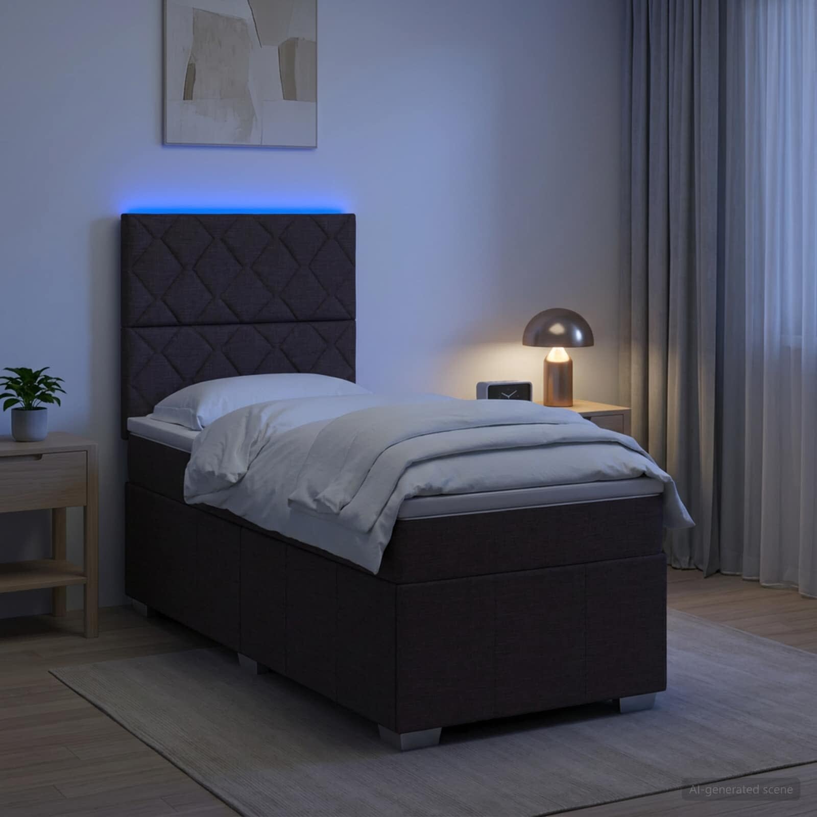 vidaXL LED легло с матрак с LED ленти Тъмен кафяв 100 x 200 cm Текстил