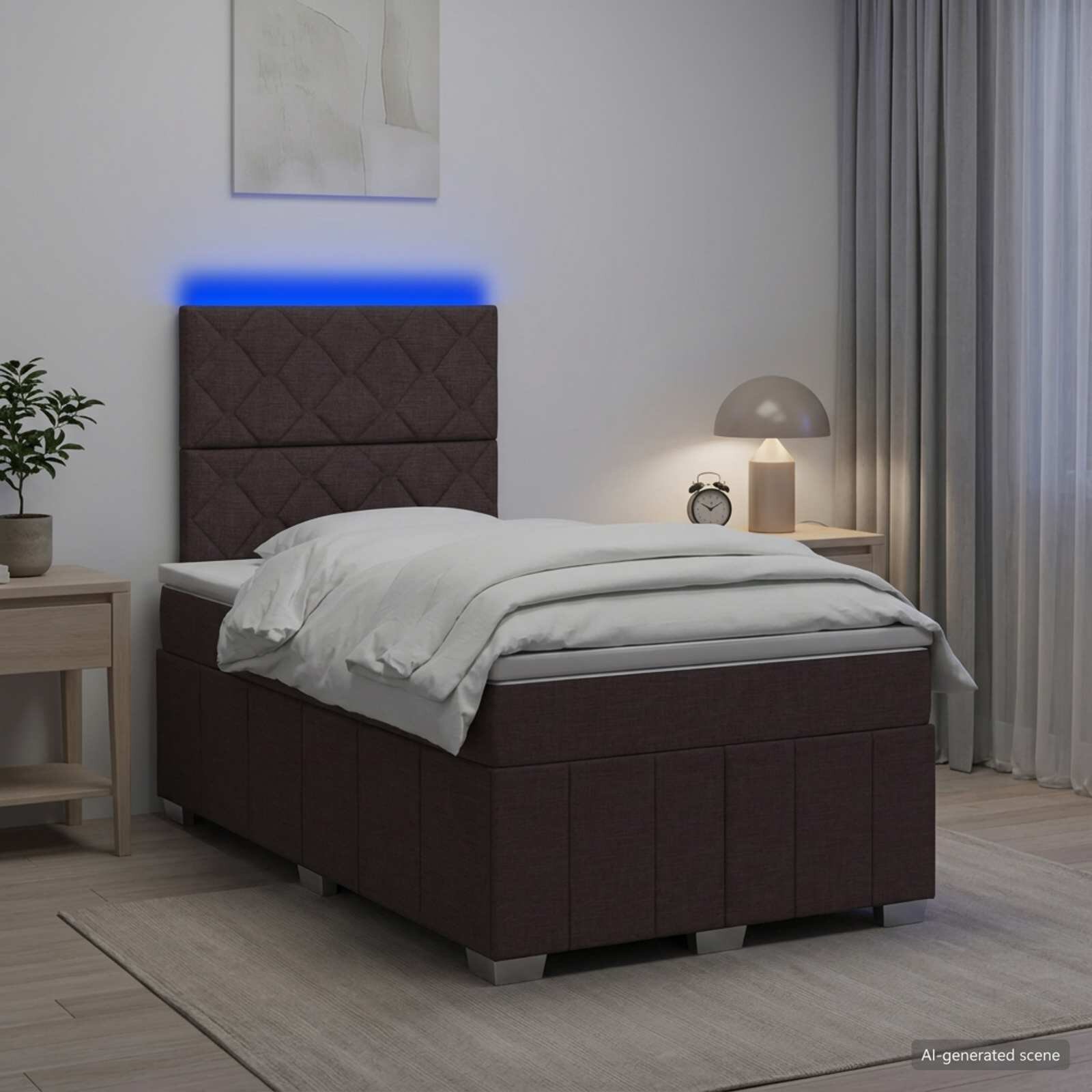 vidaXL LED легло с матрак с LED ленти Тъмен кафяв 120 x 190 cm Текстил