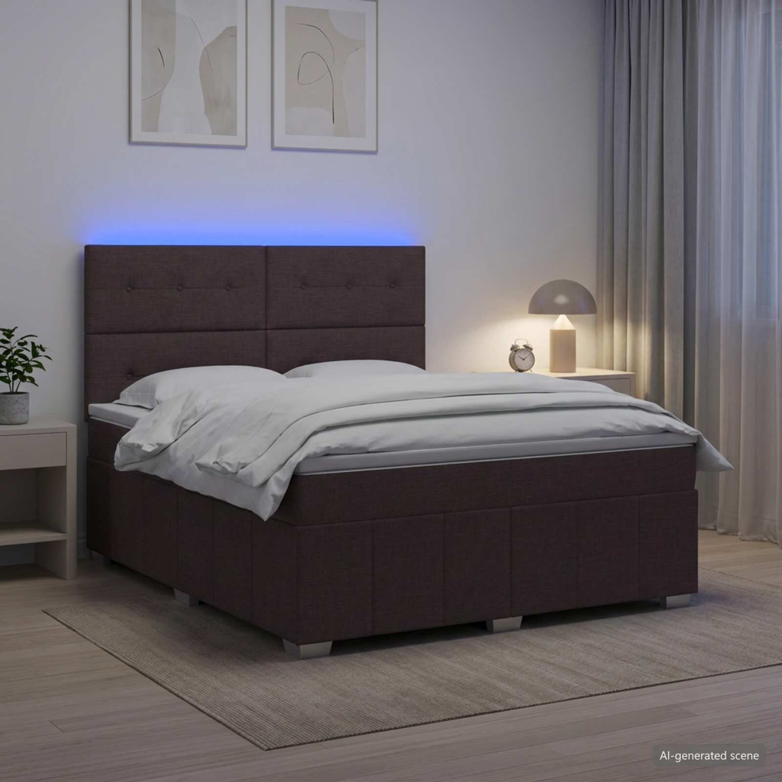 vidaXL LED легло с матрак с LED ленти Тъмен кафяв 160 x 200 cm Текстил