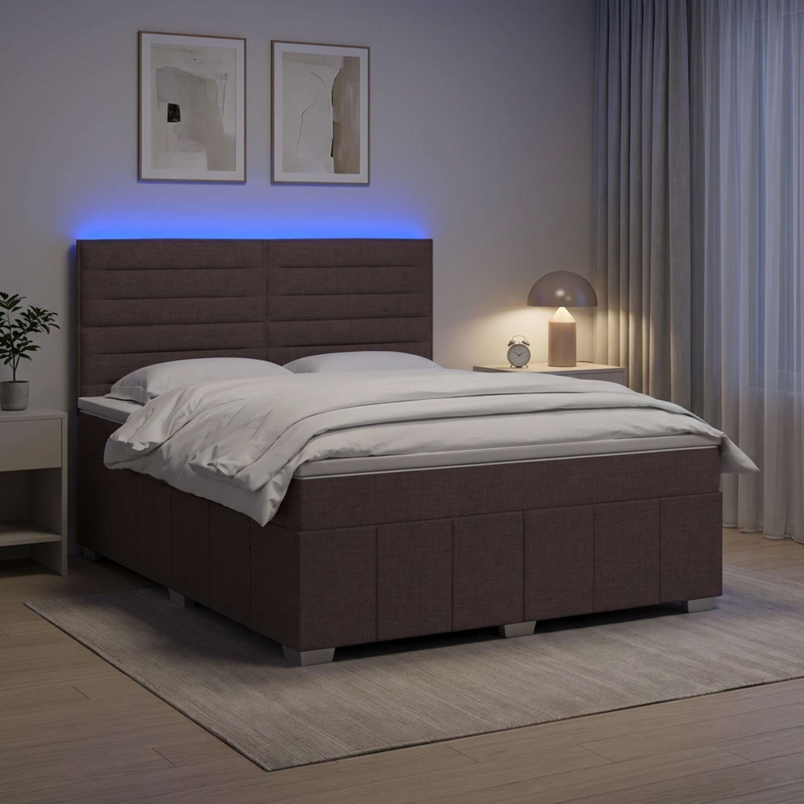 vidaXL LED легло с матрак с LED ленти Тъмен кафяв 160 x 200 cm Текстил