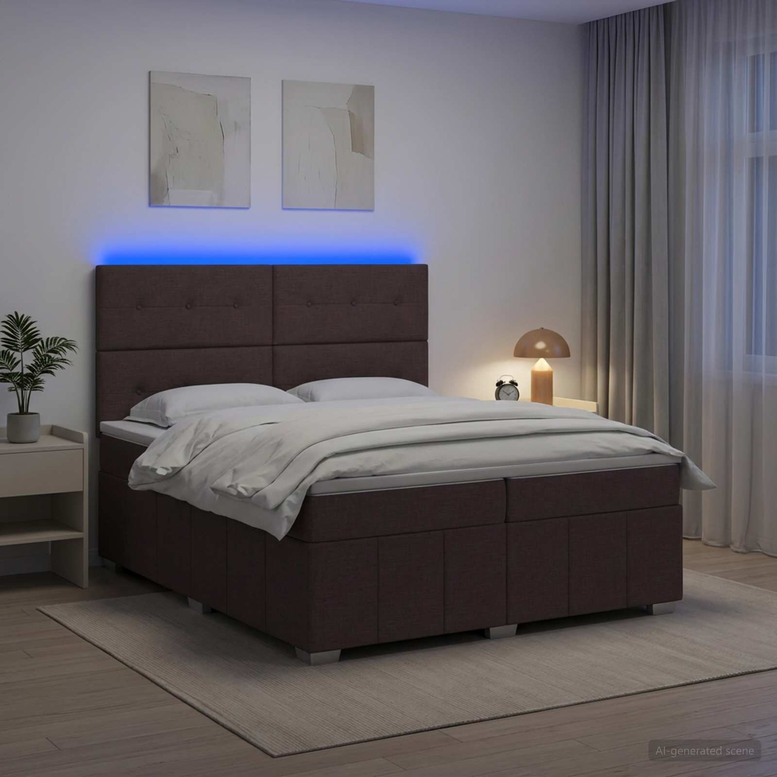 vidaXL LED легло с матрак с LED ленти Тъмен кафяв 200 x 200 cm Текстил