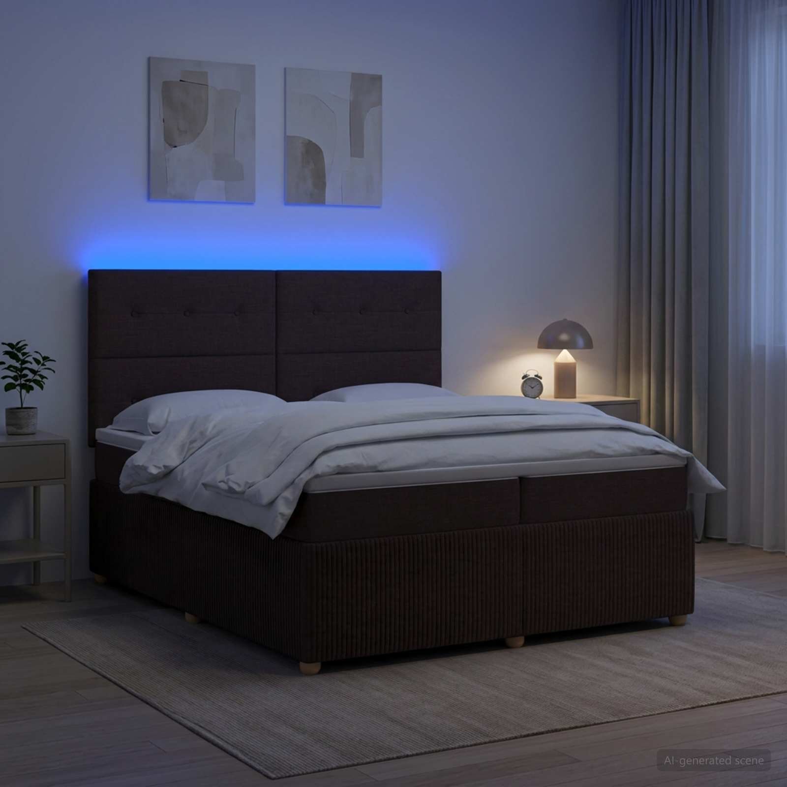 vidaXL LED легло с матрак с LED ленти Тъмен кафяв 200 x 200 cm Текстил