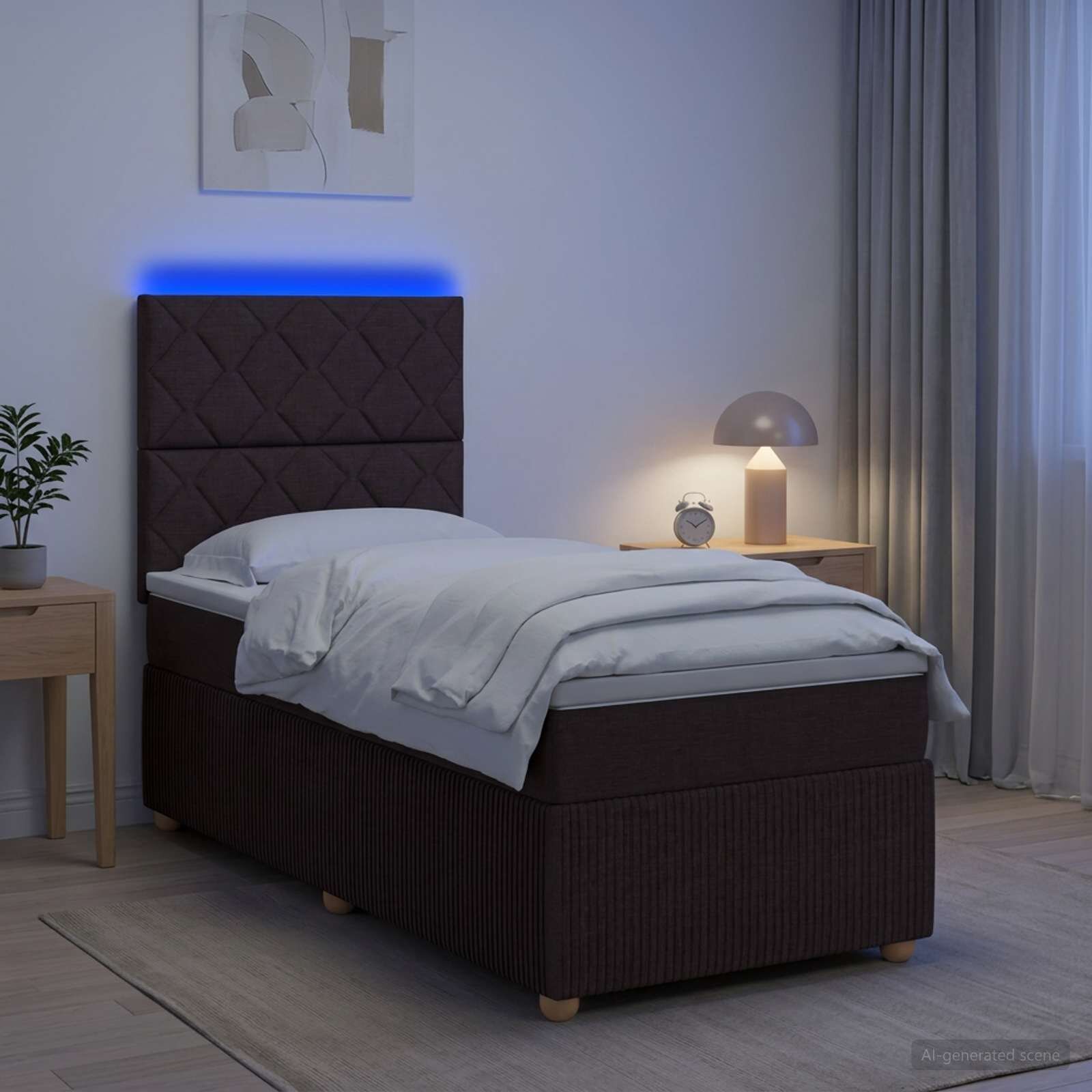 vidaXL LED легло с матрак с LED ленти Тъмен кафяв 80 x 200 cm Текстил