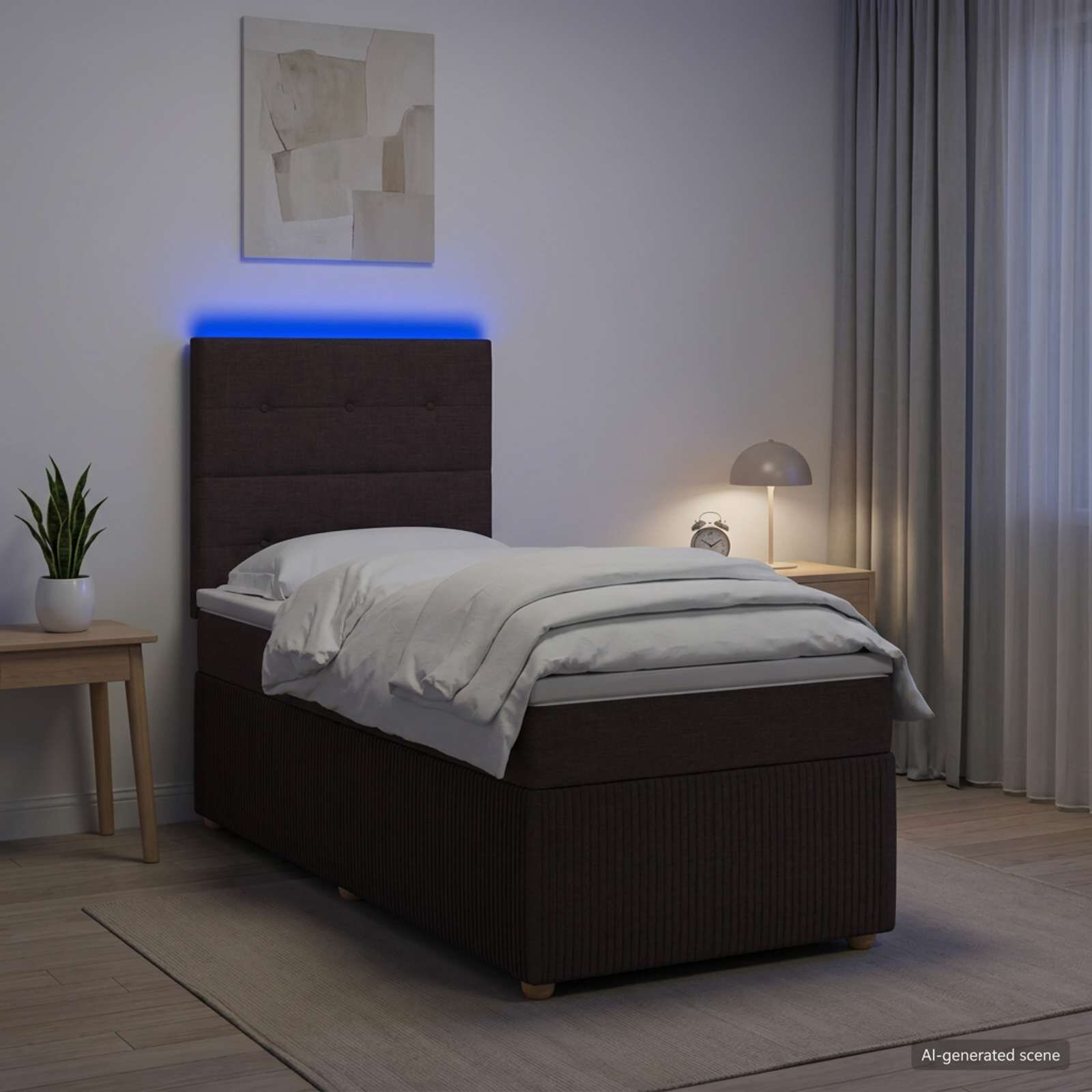 vidaXL LED легло с матрак с LED ленти Тъмен кафяв 90 x 200 cm Текстил