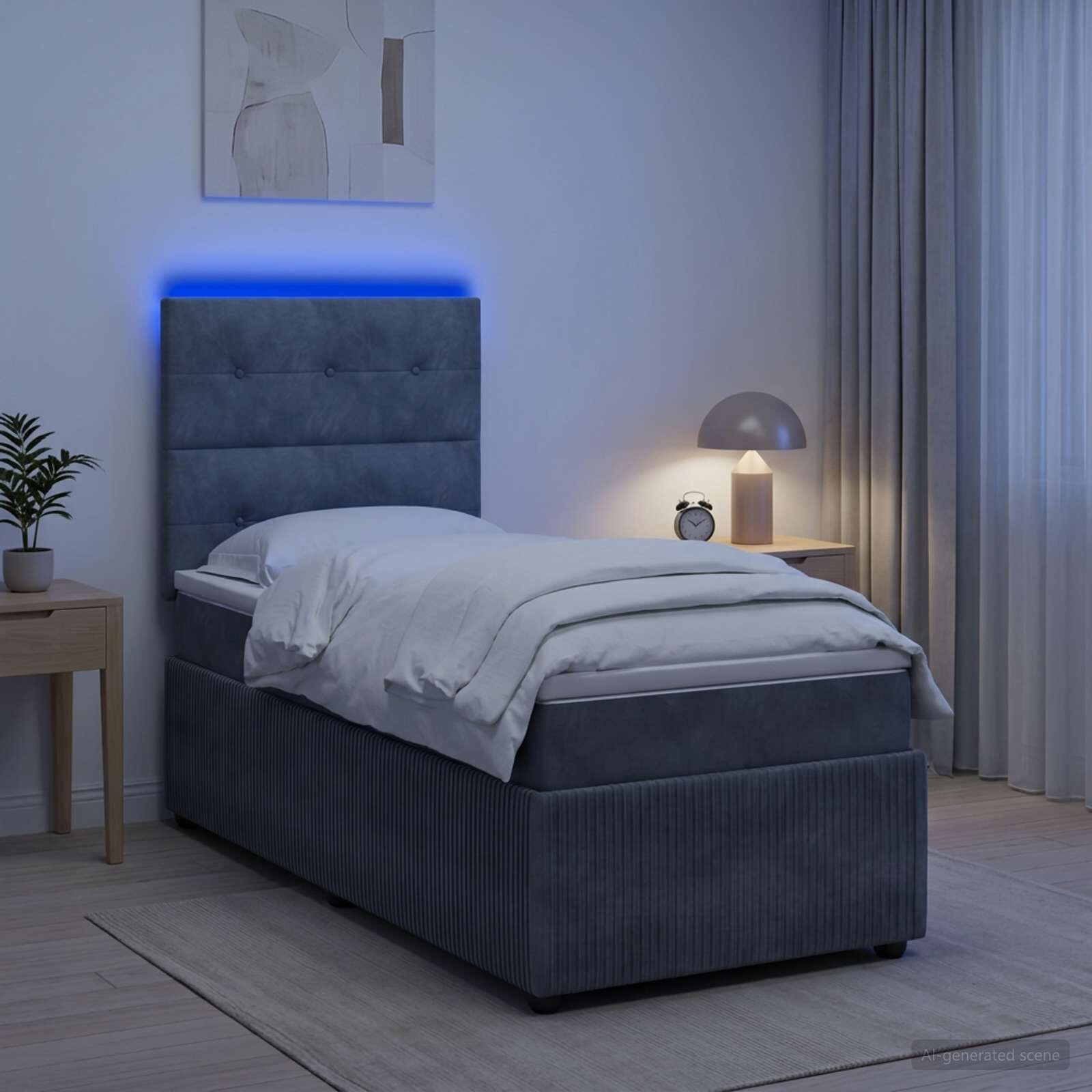 vidaXL LED легло с матрак с LED ленти Тъмносиво 100 x 200 cm Кадифе