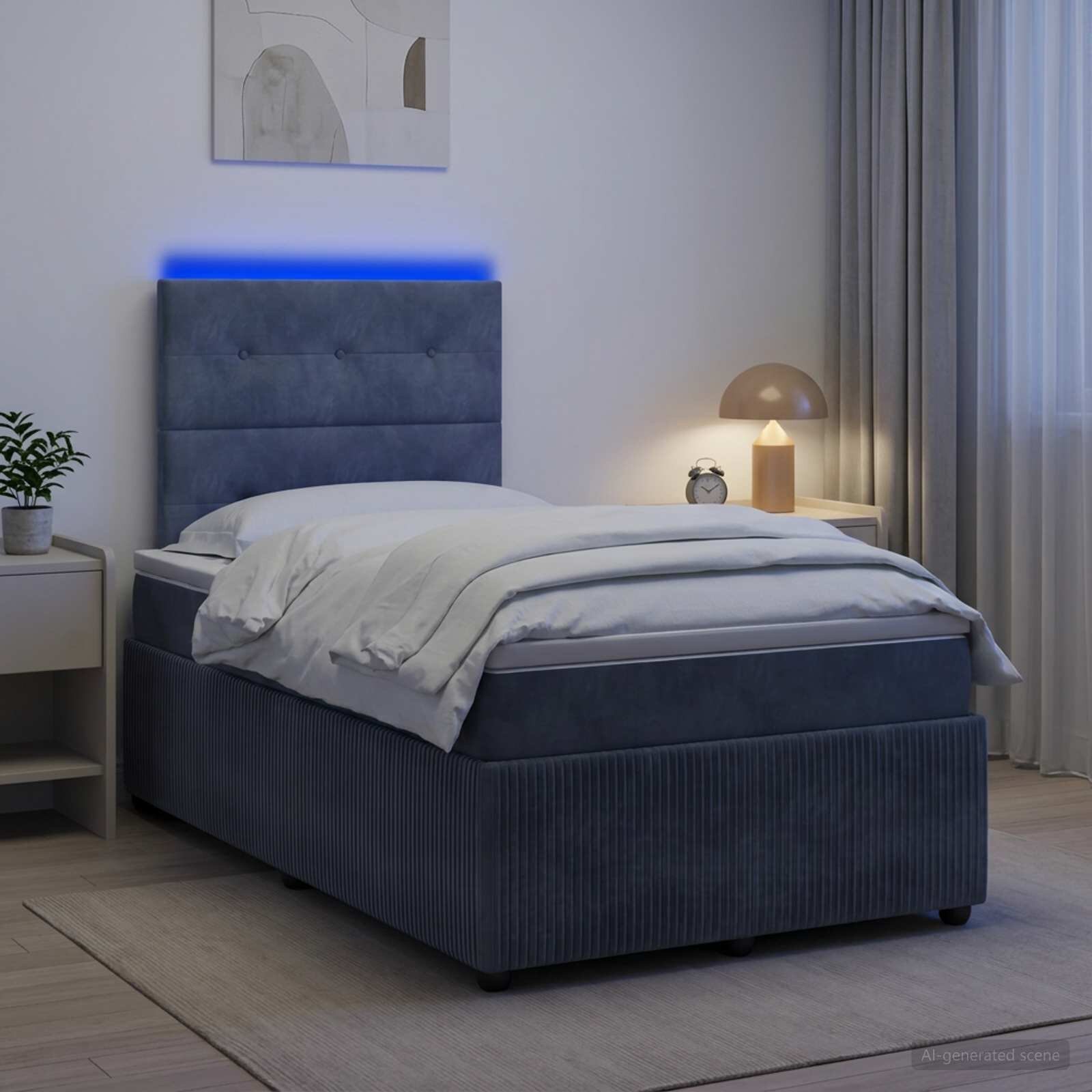 vidaXL LED легло с матрак с LED ленти Тъмносиво 120 x 190 cm Кадифе