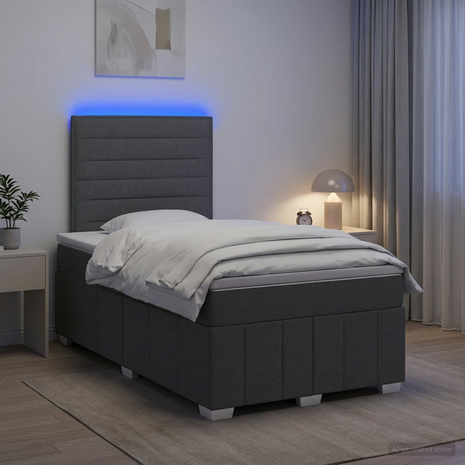 vidaXL LED легло с матрак с LED ленти Тъмносиво 120 x 200 cm Текстил