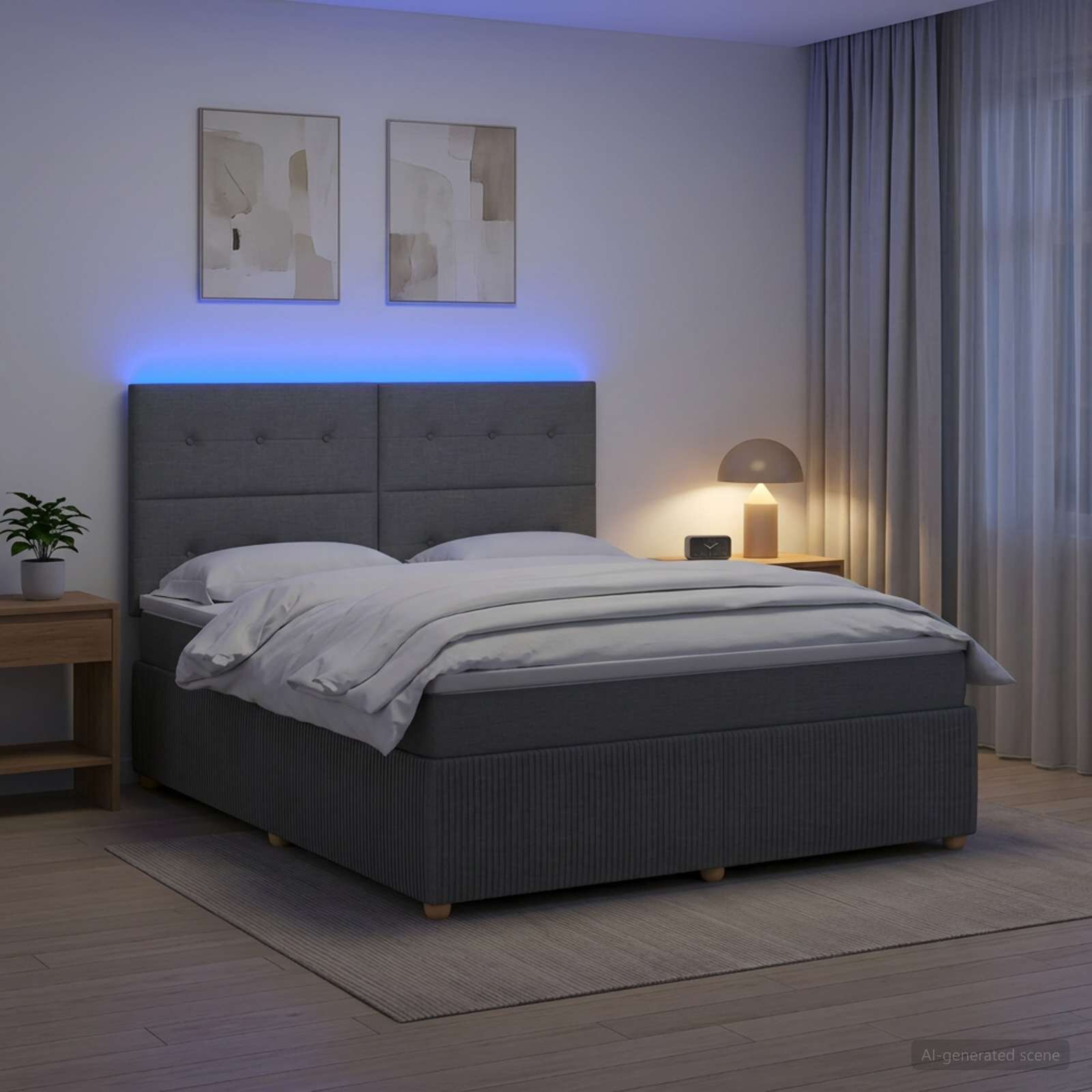 vidaXL LED легло с матрак с LED ленти Тъмносиво 140 x 200 cm Текстил