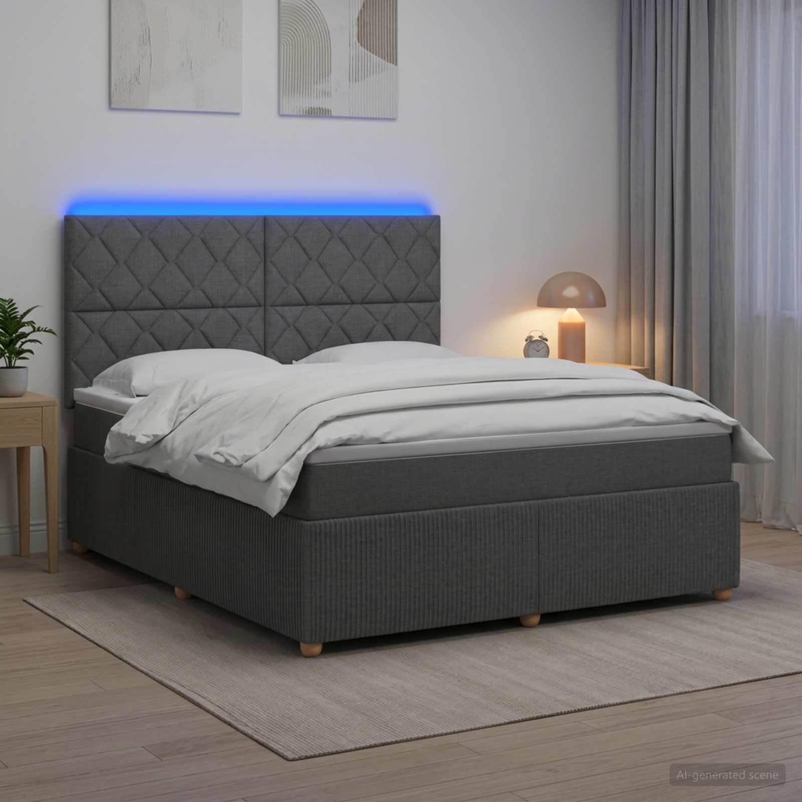 vidaXL LED легло с матрак с LED ленти Тъмносиво 140 x 200 cm Текстил