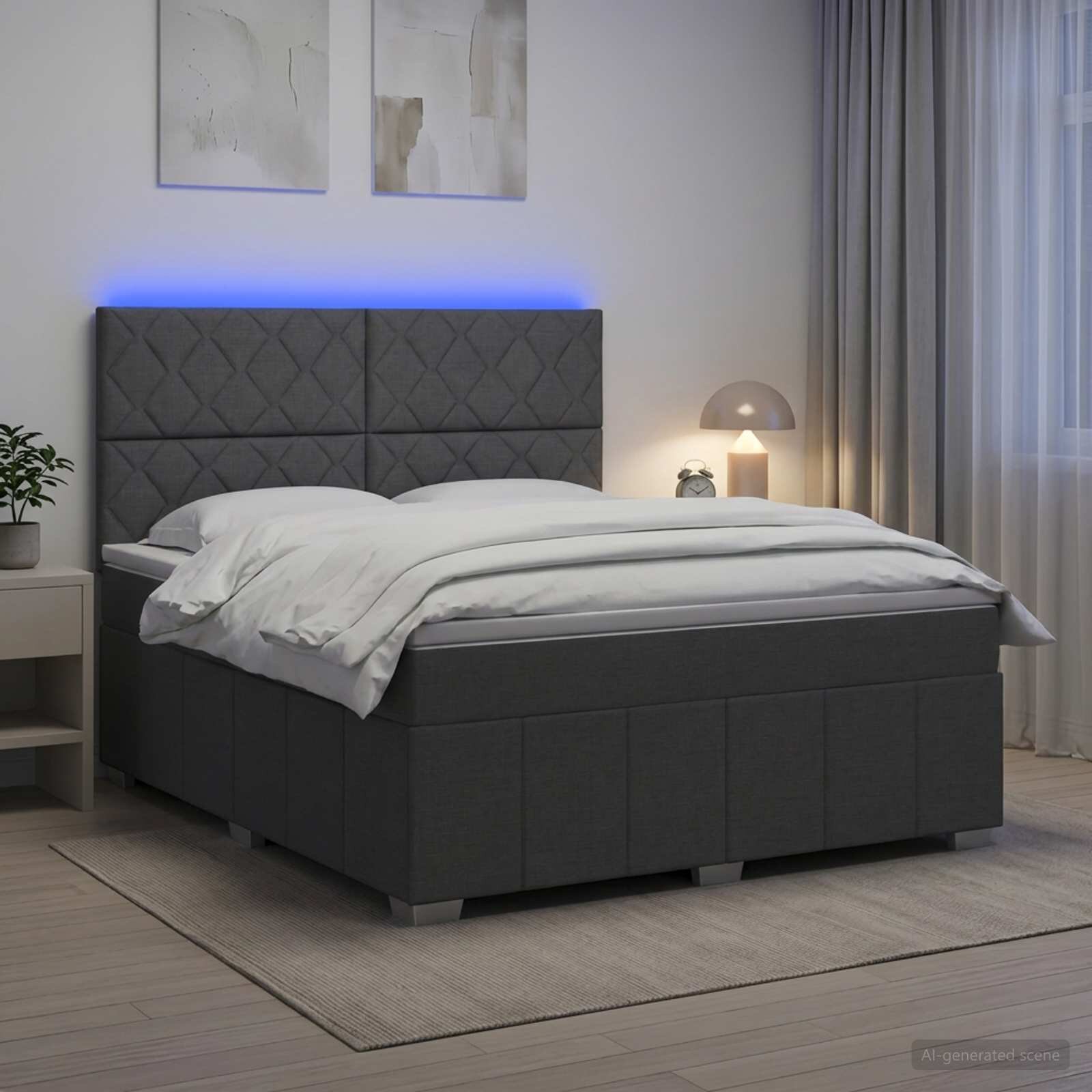 vidaXL LED легло с матрак с LED ленти Тъмносиво 160 x 200 cm Текстил