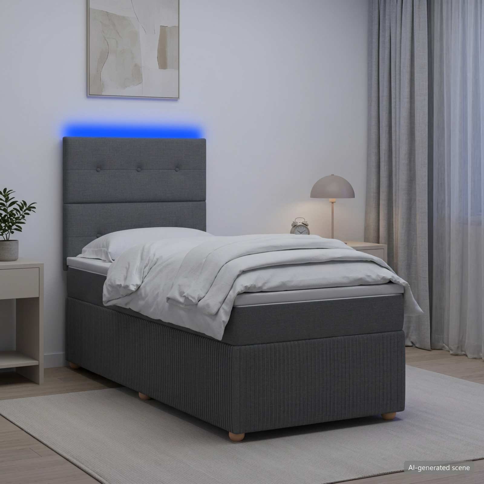 vidaXL LED легло с матрак с LED ленти Тъмносиво 80 x 200 cm Текстил