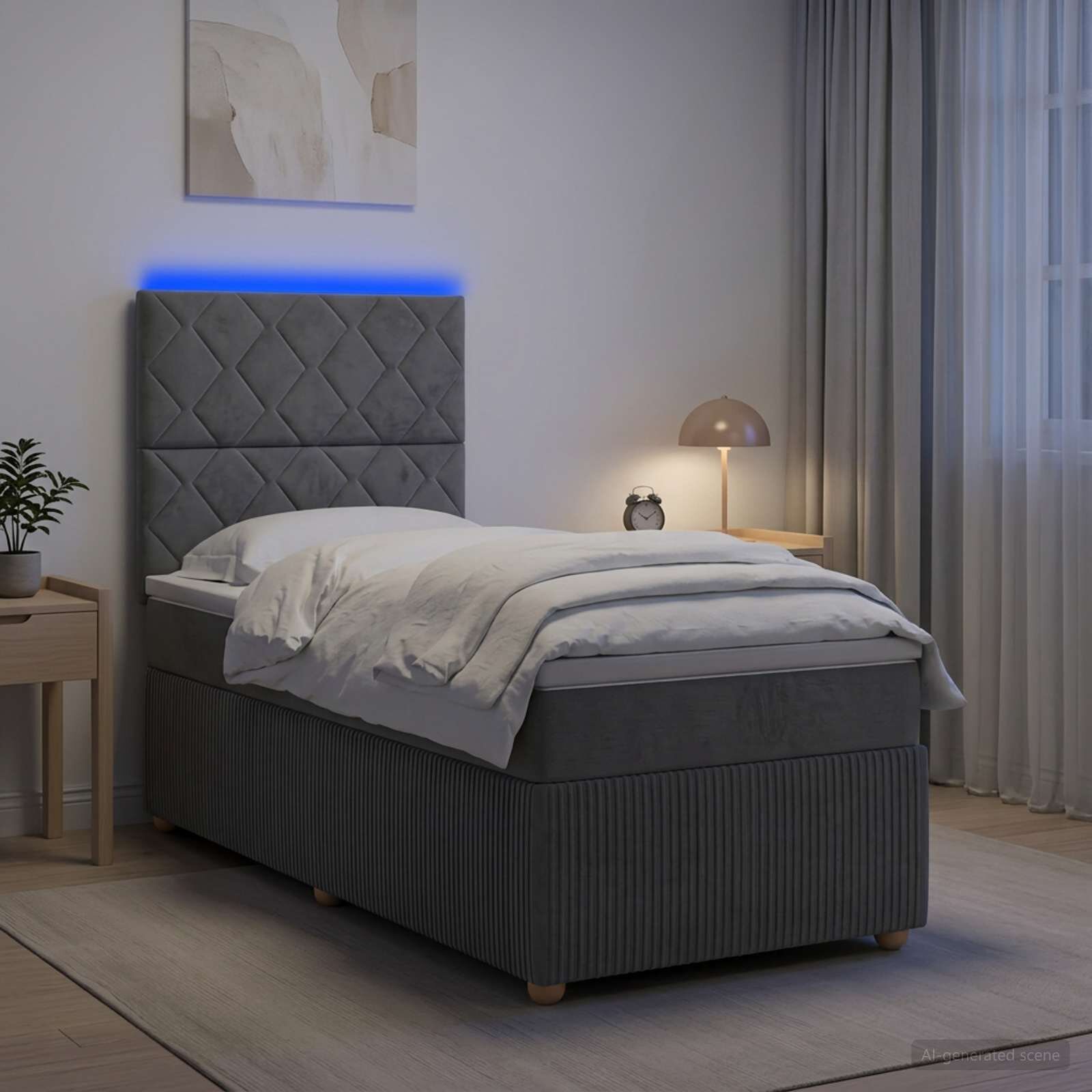 vidaXL LED легло с матрак с LED ленти Тъмносиво 80 x 200 cm Текстил