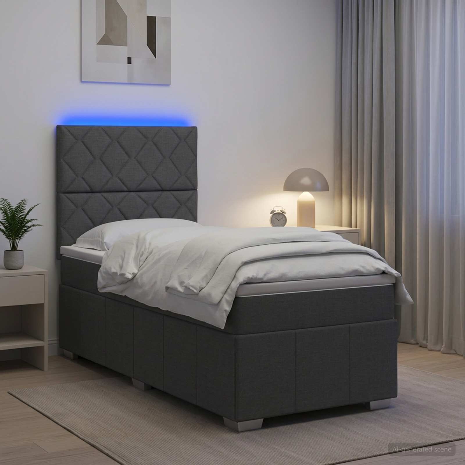 vidaXL LED легло с матрак с LED ленти Тъмносиво 90 x 190 cm Текстил