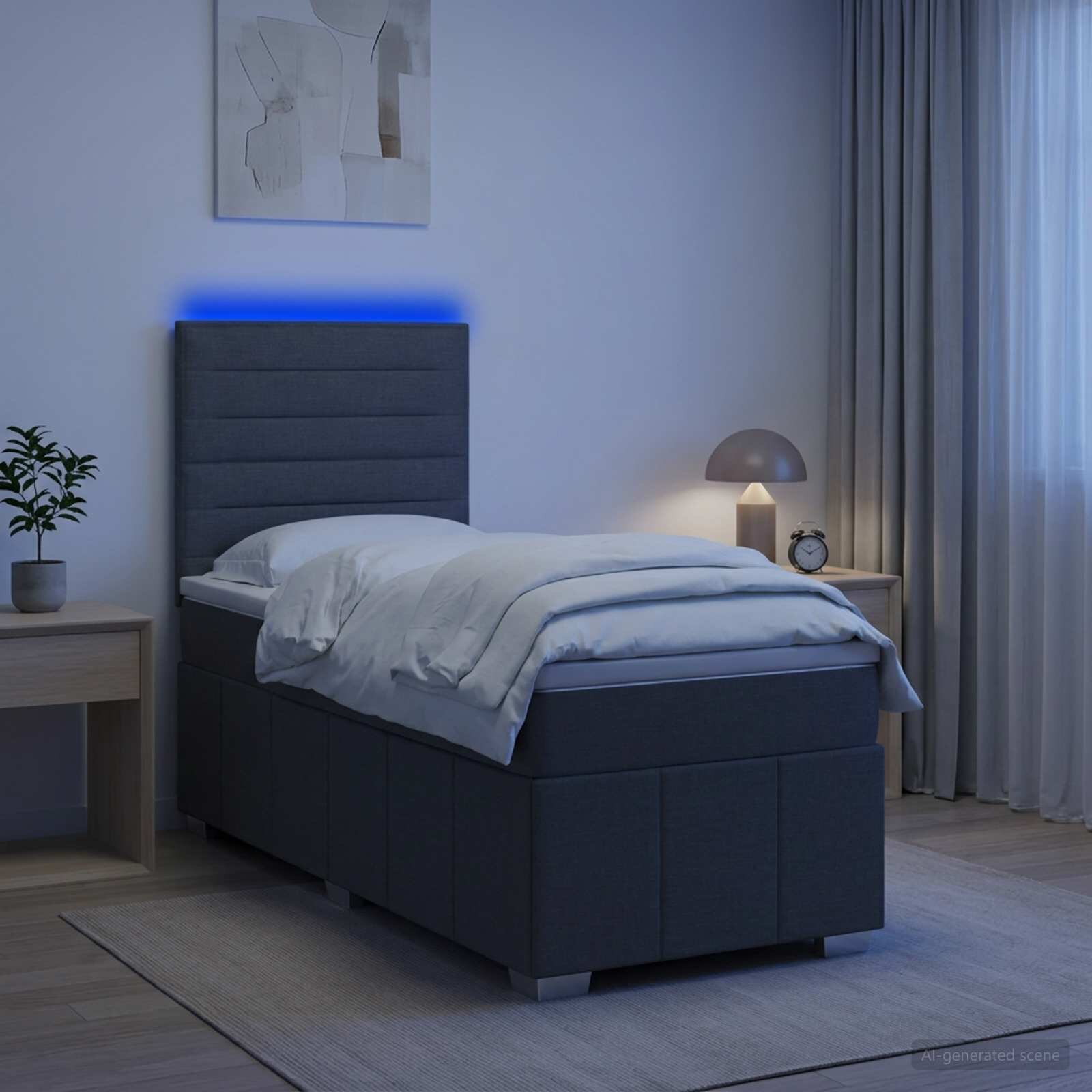 vidaXL LED легло с матрак с LED ленти Тъмносиво 90 x 190 cm Текстил