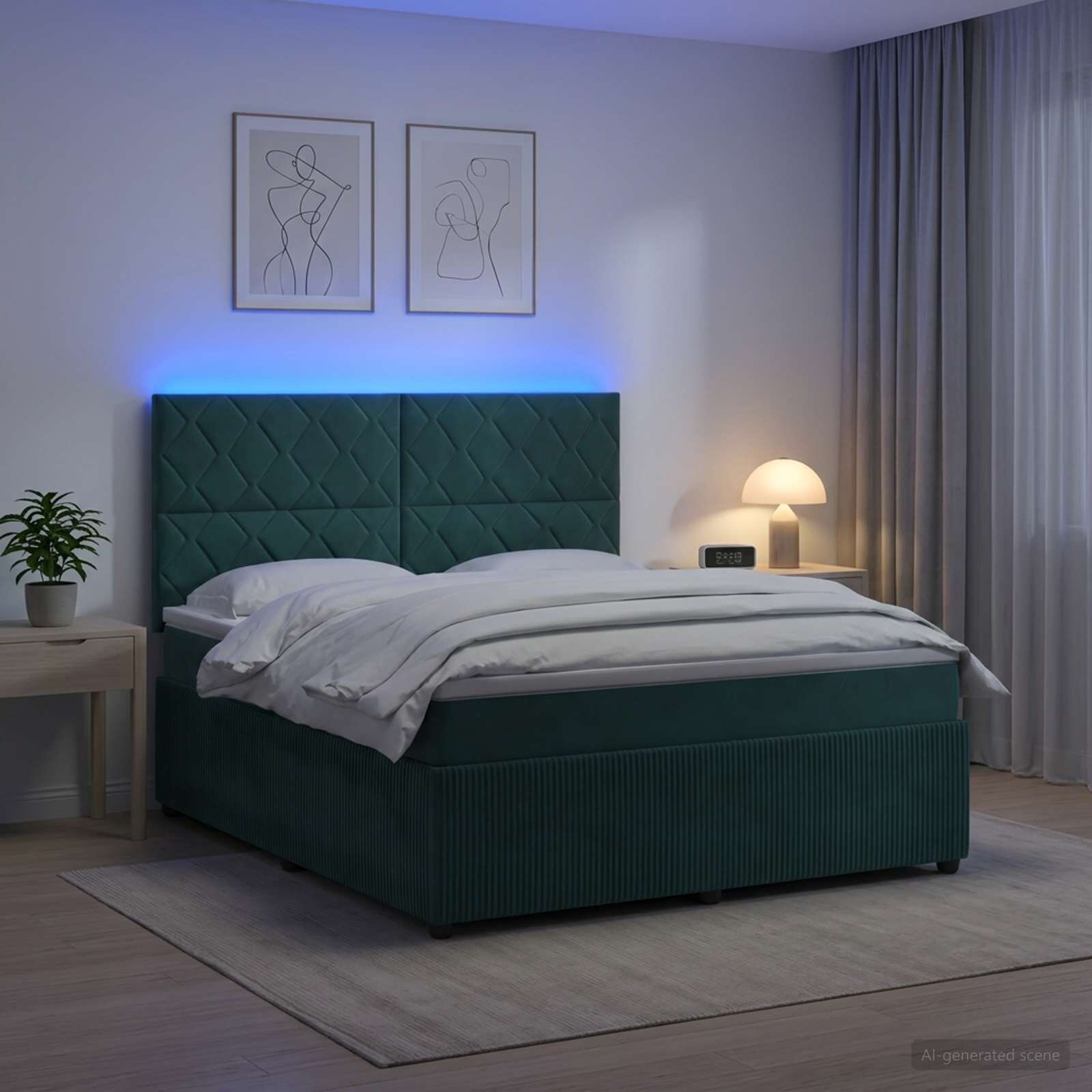 vidaXL LED легло с матрак с LED ленти Тъмнозелено 140 x 190 cm Кадифе
