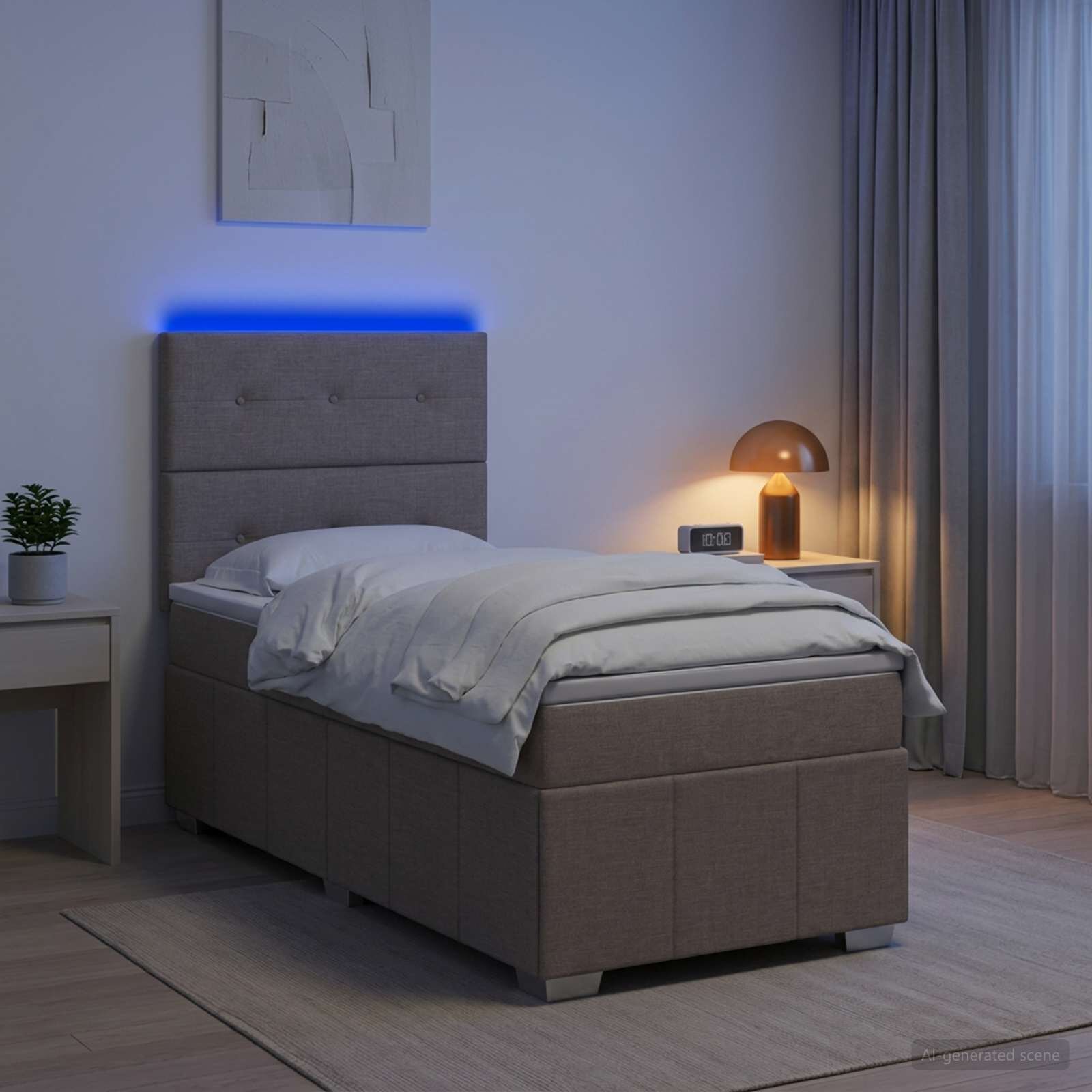 vidaXL LED легло с матрак с LED ленти Таупе 100 x 200 cm Текстил