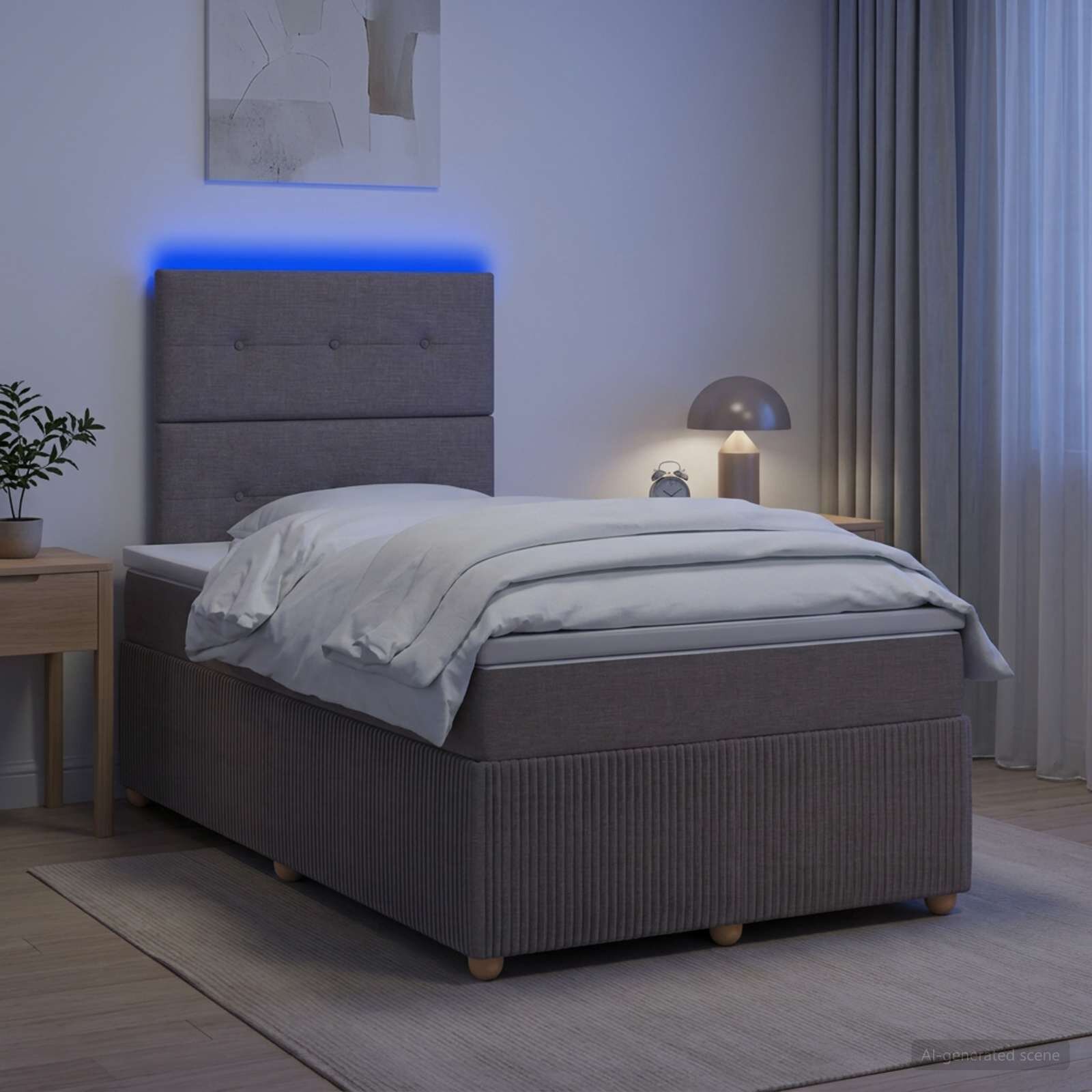 vidaXL LED легло с матрак с LED ленти Таупе 120 x 190 cm Текстил
