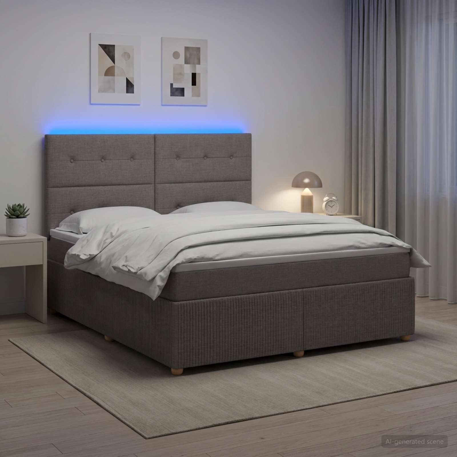 vidaXL LED легло с матрак с LED ленти Таупе 160 x 200 cm Текстил