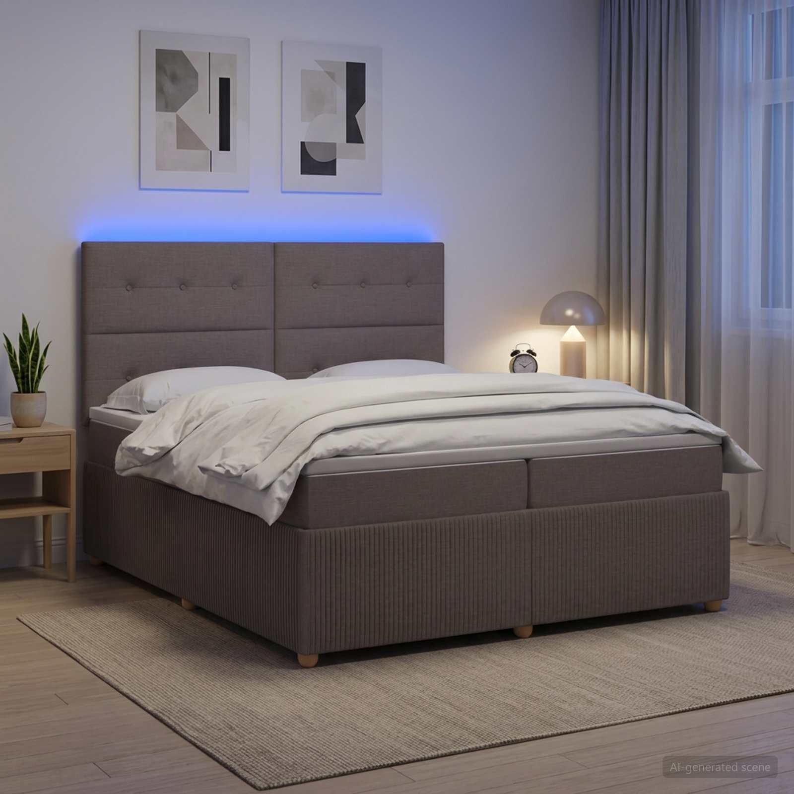 vidaXL LED легло с матрак с LED ленти Таупе 200 x 200 cm Текстил