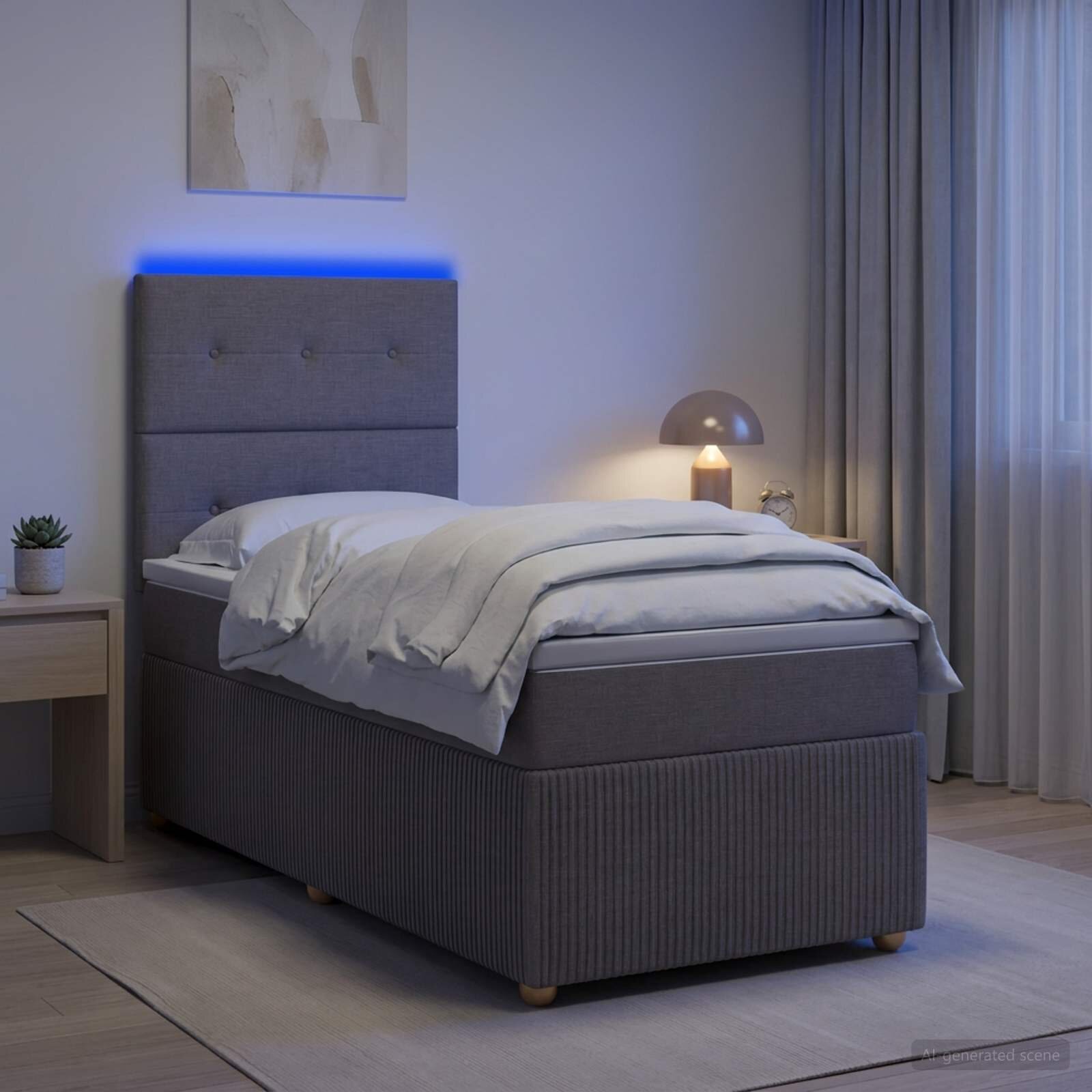 vidaXL LED легло с матрак с LED ленти Таупе 90 x 190 cm Текстил