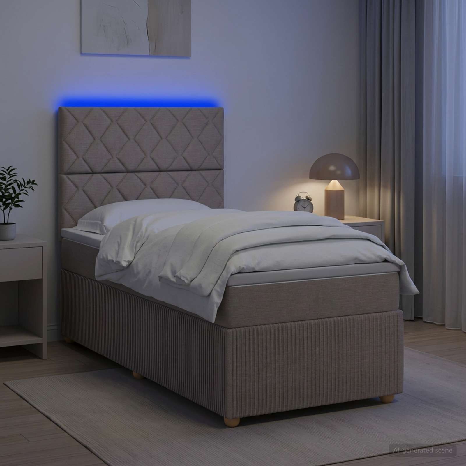 vidaXL LED легло с матрак с LED ленти Таупе 90 x 200 cm Текстил