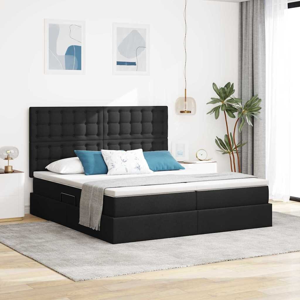 vidaXL LED легло за съхранение с матрак Черно 180 x 200 cm Текстил