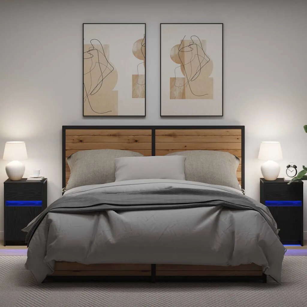 vidaXL LED нощно шкафче 2 бр. Черен дъб 38 x 34 x 61 см