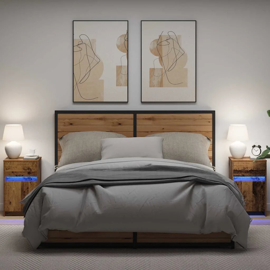 vidaXL LED нощно шкафче 2 бр. Старо дърво 38 x 34 x 61 см