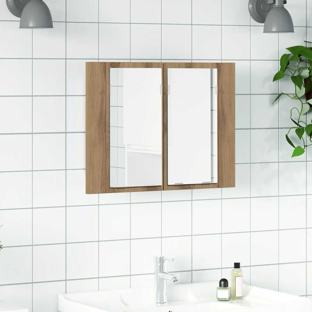 vidaXL LED огледален шкаф Artisan Oak 60x12x45 cm Инженерна дървесина