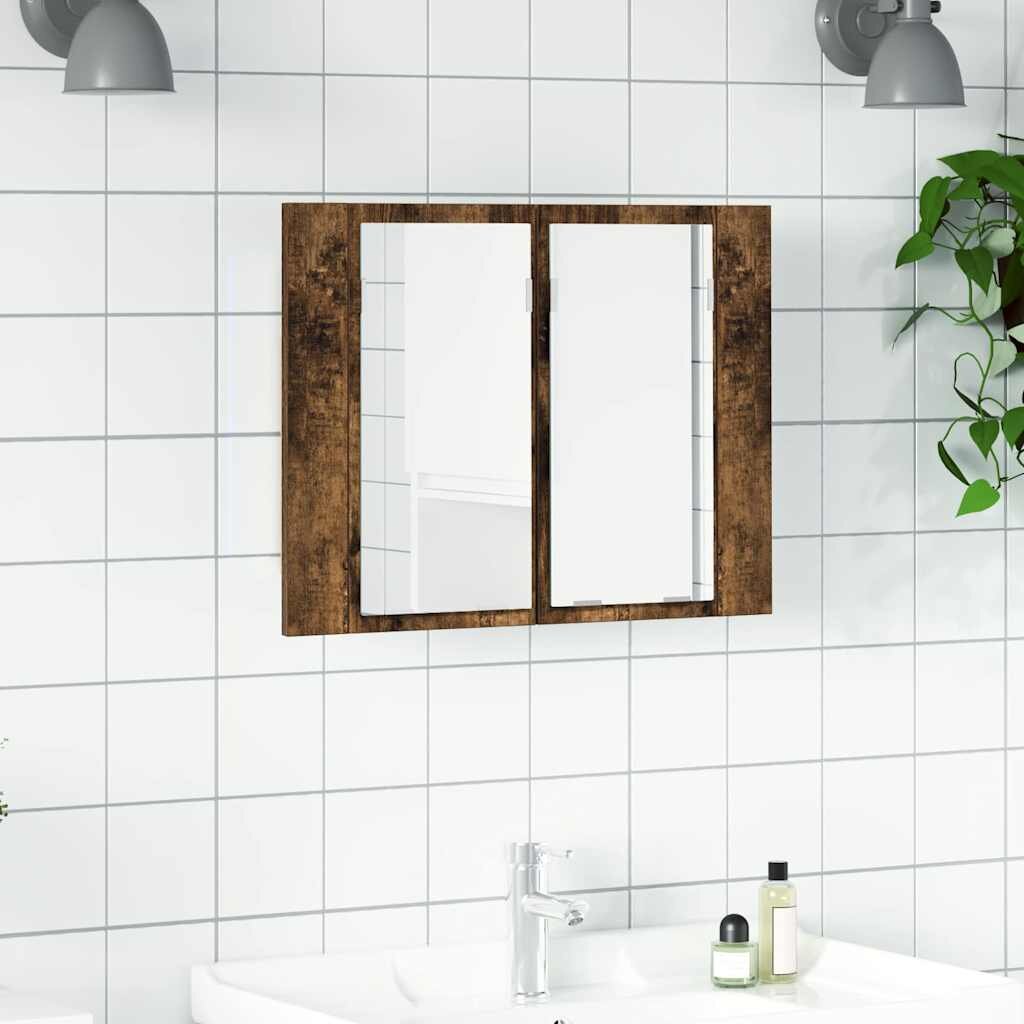 vidaXL LED огледален шкаф опушен дъб 60x12x45 см инженерно дърво