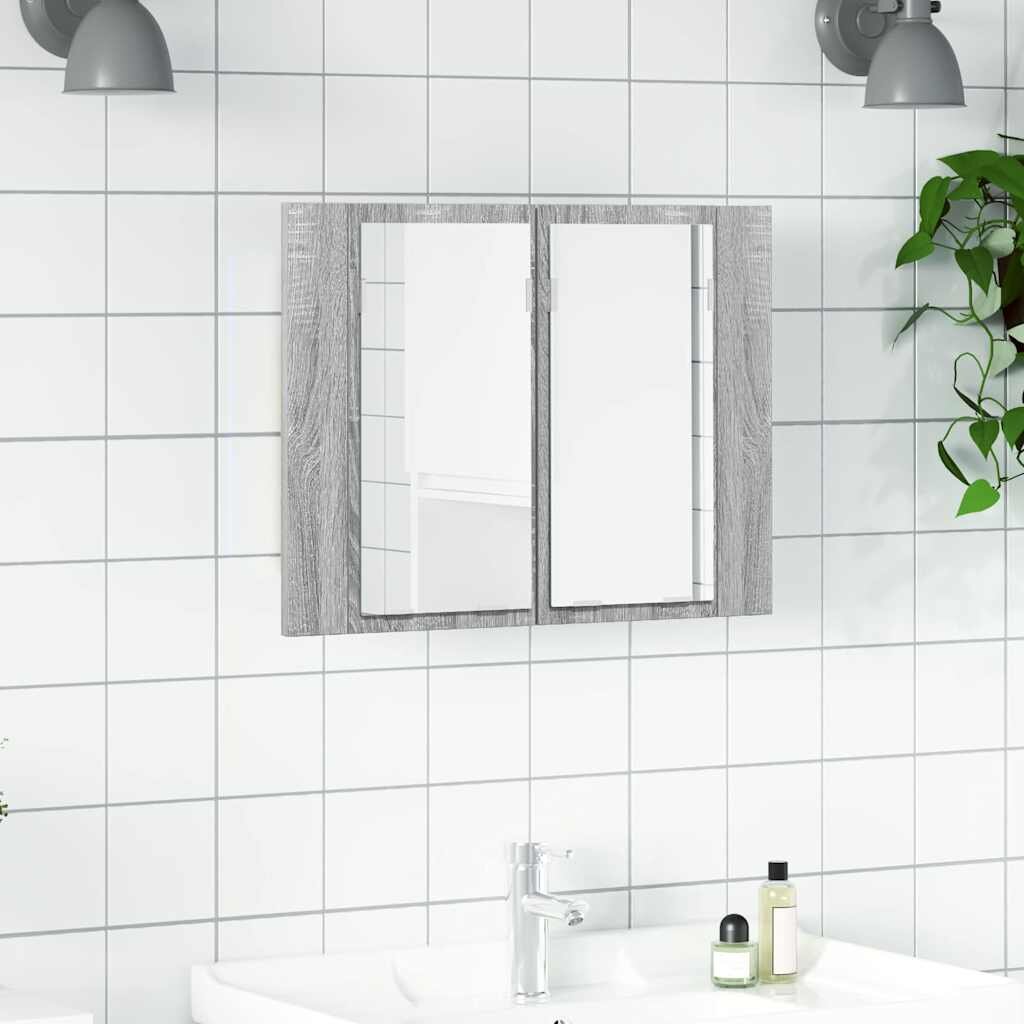 vidaXL LED огледален шкаф сив сонома 60x12x45 см инженерно дърво