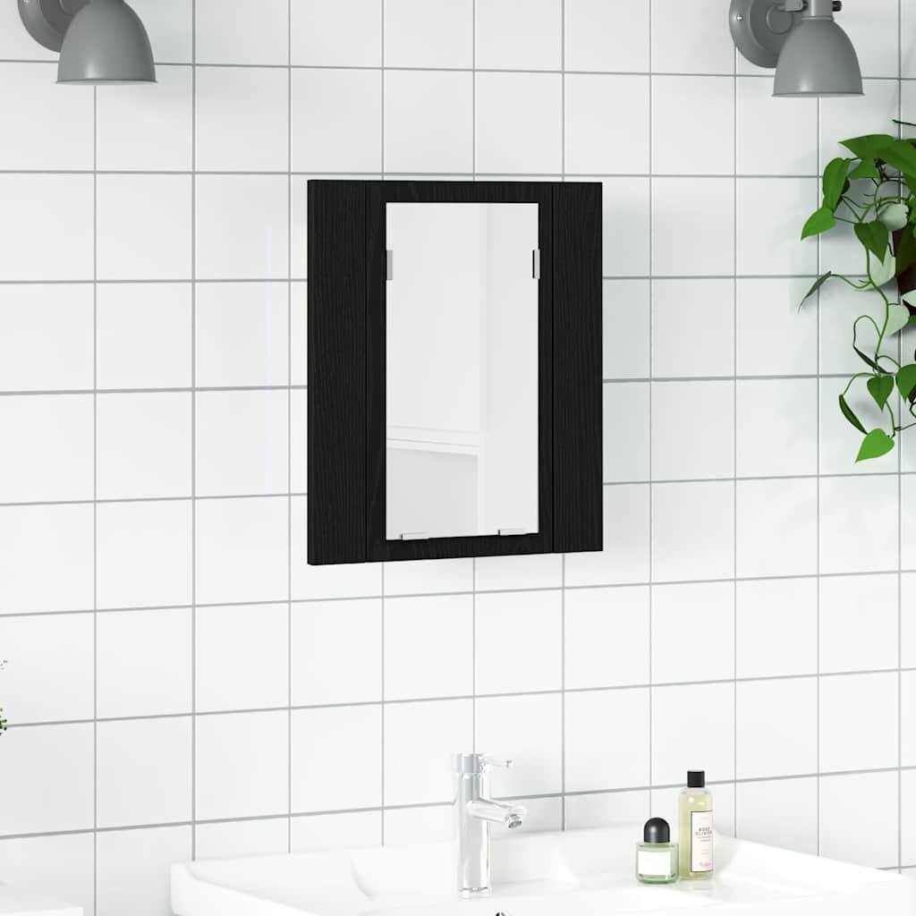 vidaXL LED огледален шкаф за баня черен дъб 40x12x45 см