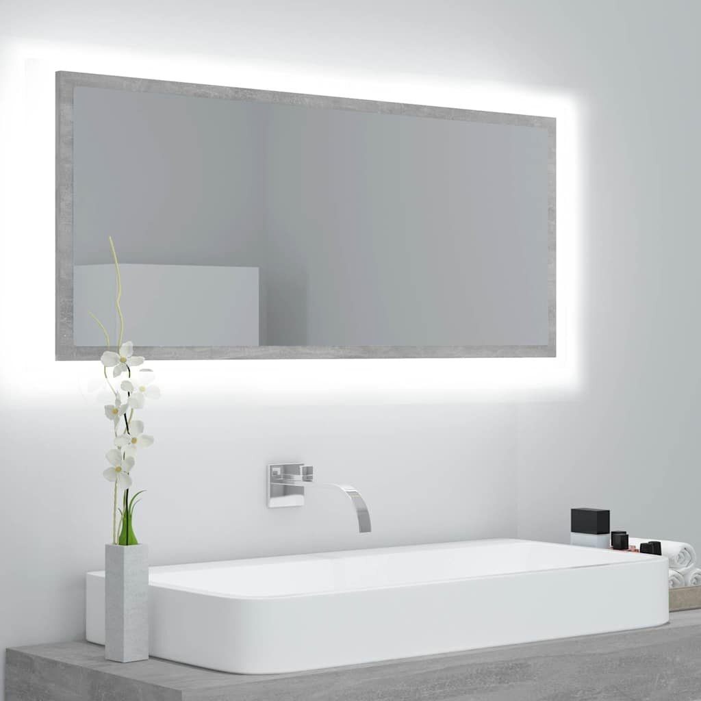 vidaXL LED огледало за баня бетонно сиво 100x85x37 см акрил