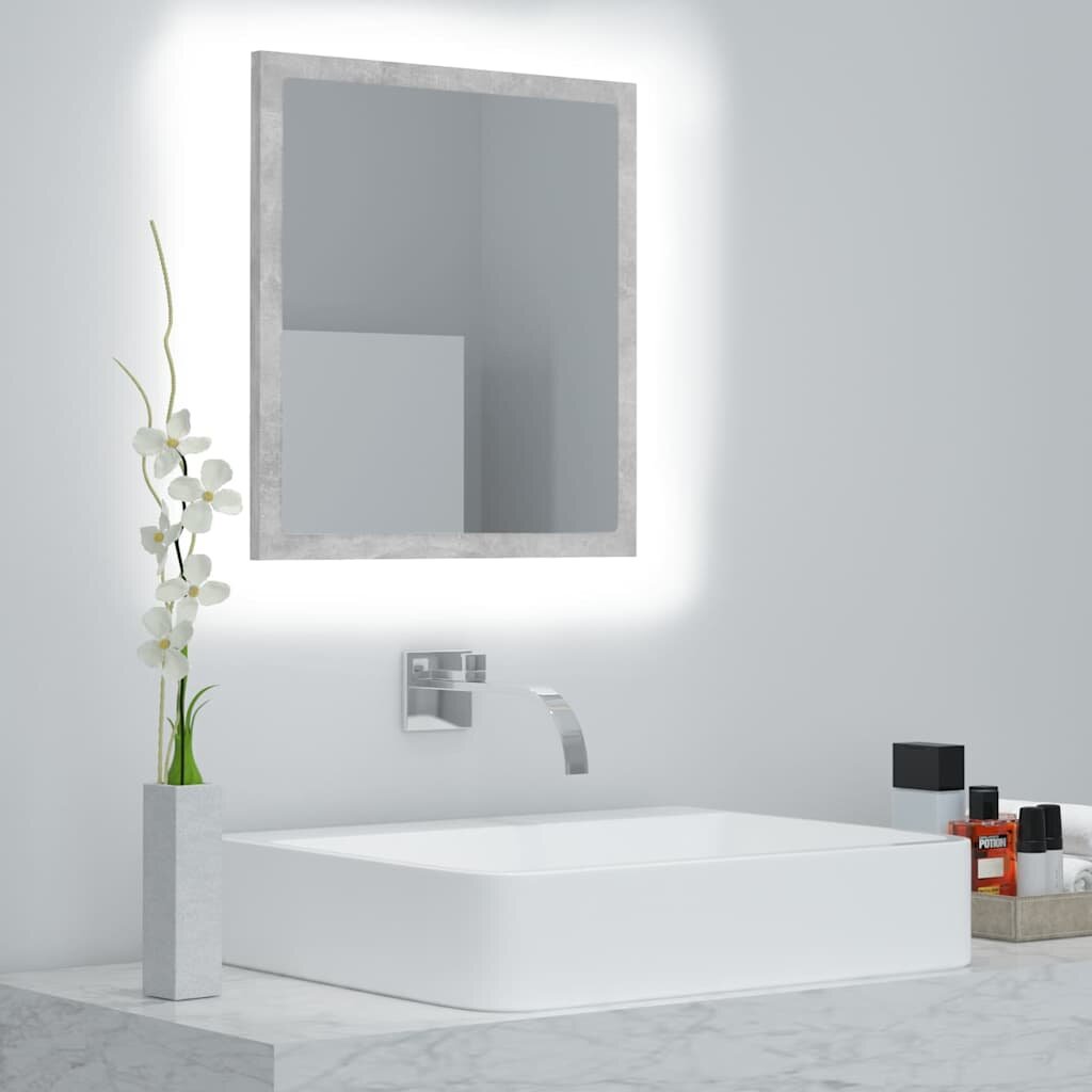 vidaXL LED огледало за баня бетонно сиво 40x85x37 см акрил
