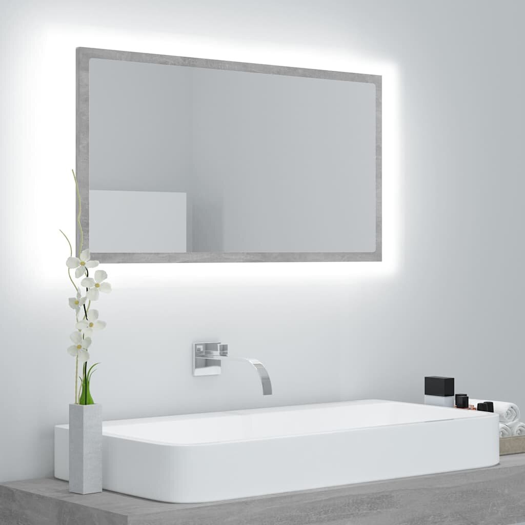 vidaXL LED огледало за баня бетонно сиво 80x85x37 см акрил