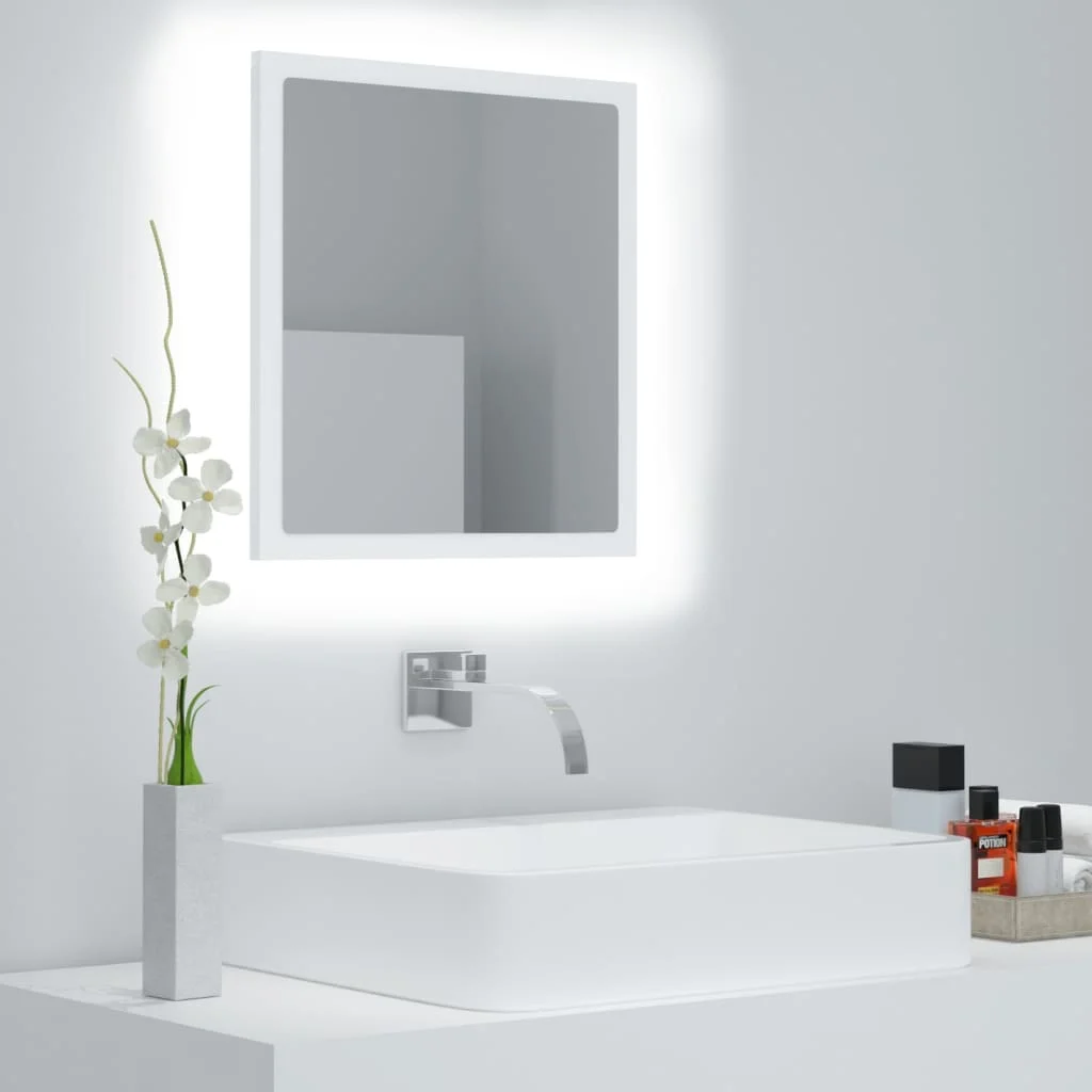 vidaXL LED огледало за баня бяло 40x85x37 см акрил
