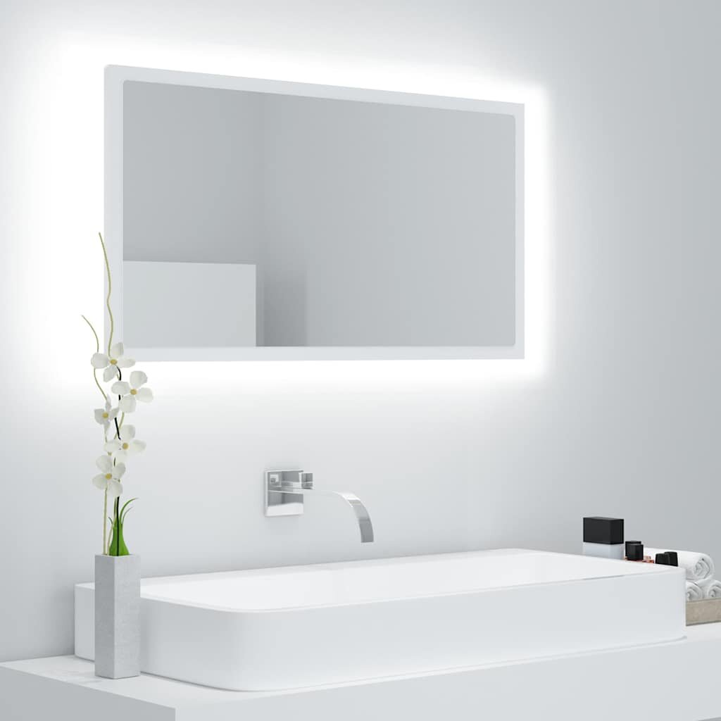 vidaXL LED огледало за баня бяло 80x85x37 см акрил