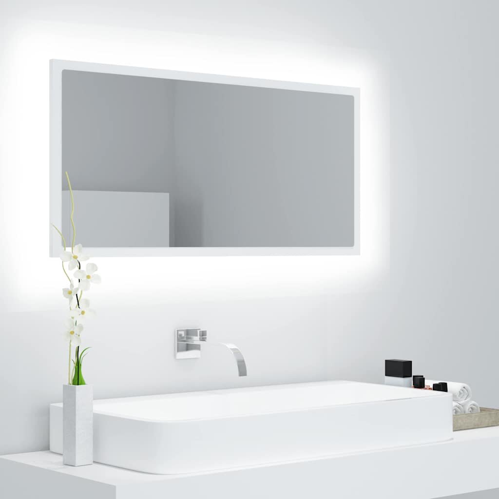 vidaXL LED огледало за баня бяло 90x85x37 см акрил