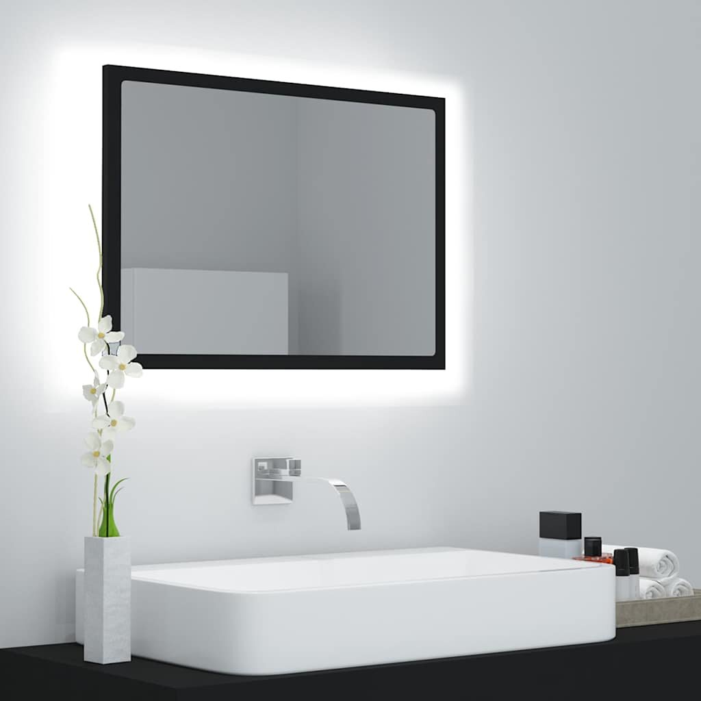 vidaXL LED огледало за баня черно 60x85x37 см акрил