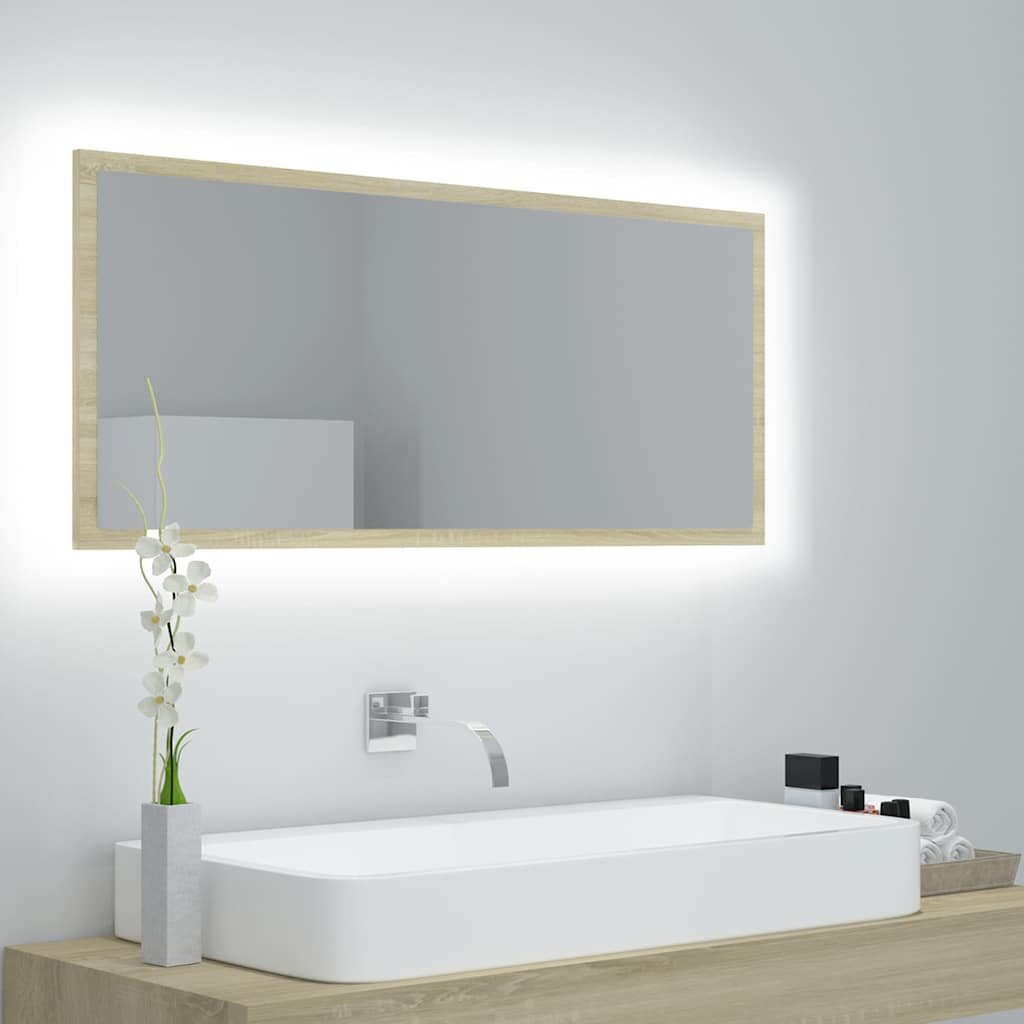 vidaXL LED огледало за баня дъб сонома 100x85x37 см акрил