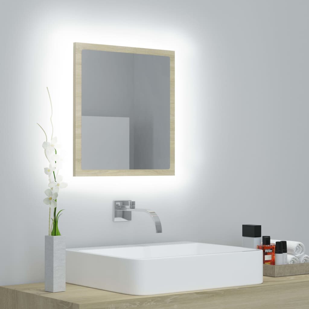 vidaXL LED огледало за баня дъб сонома 40x85x37 см акрил