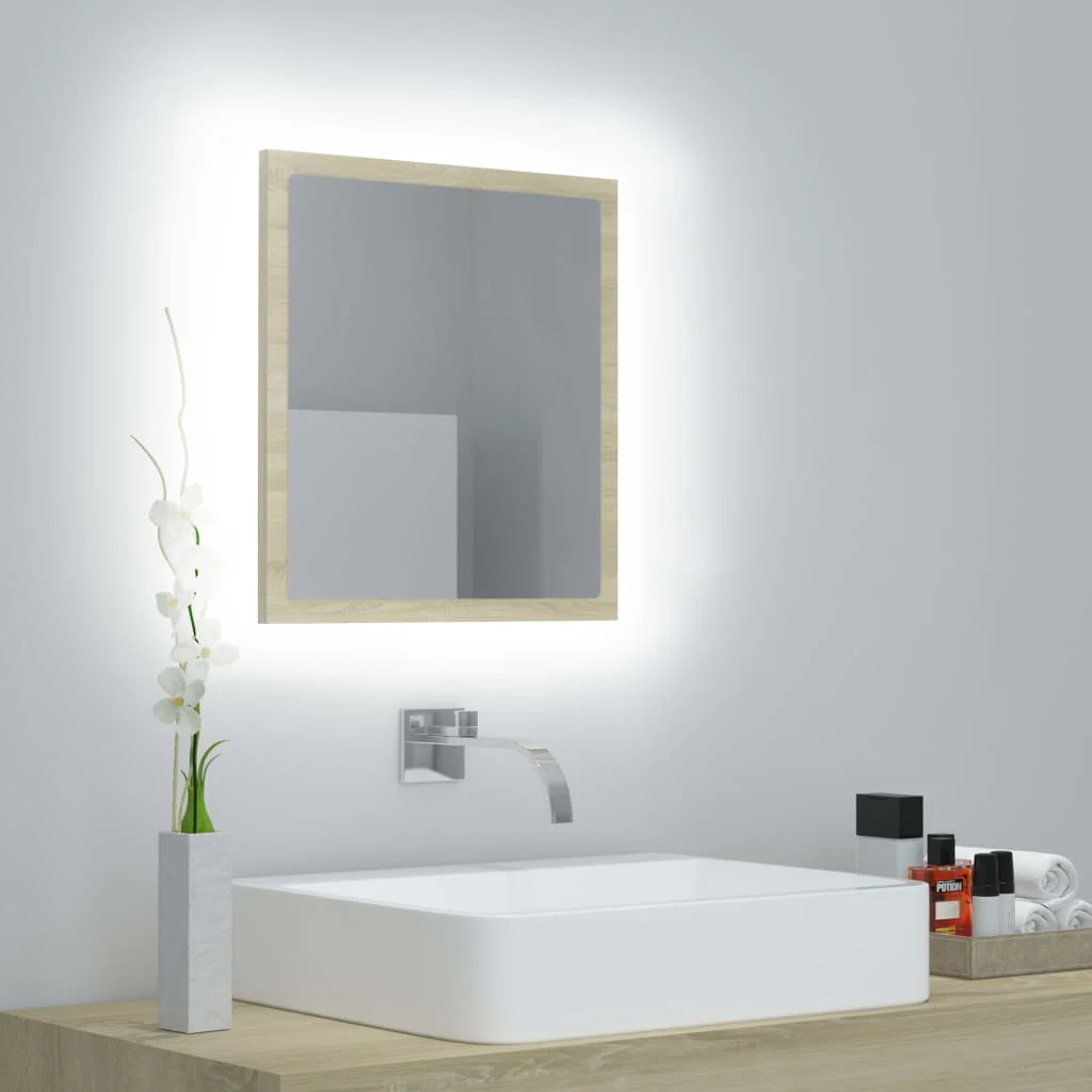 vidaXL LED огледало за баня дъб сонома 40x85x37 см акрил