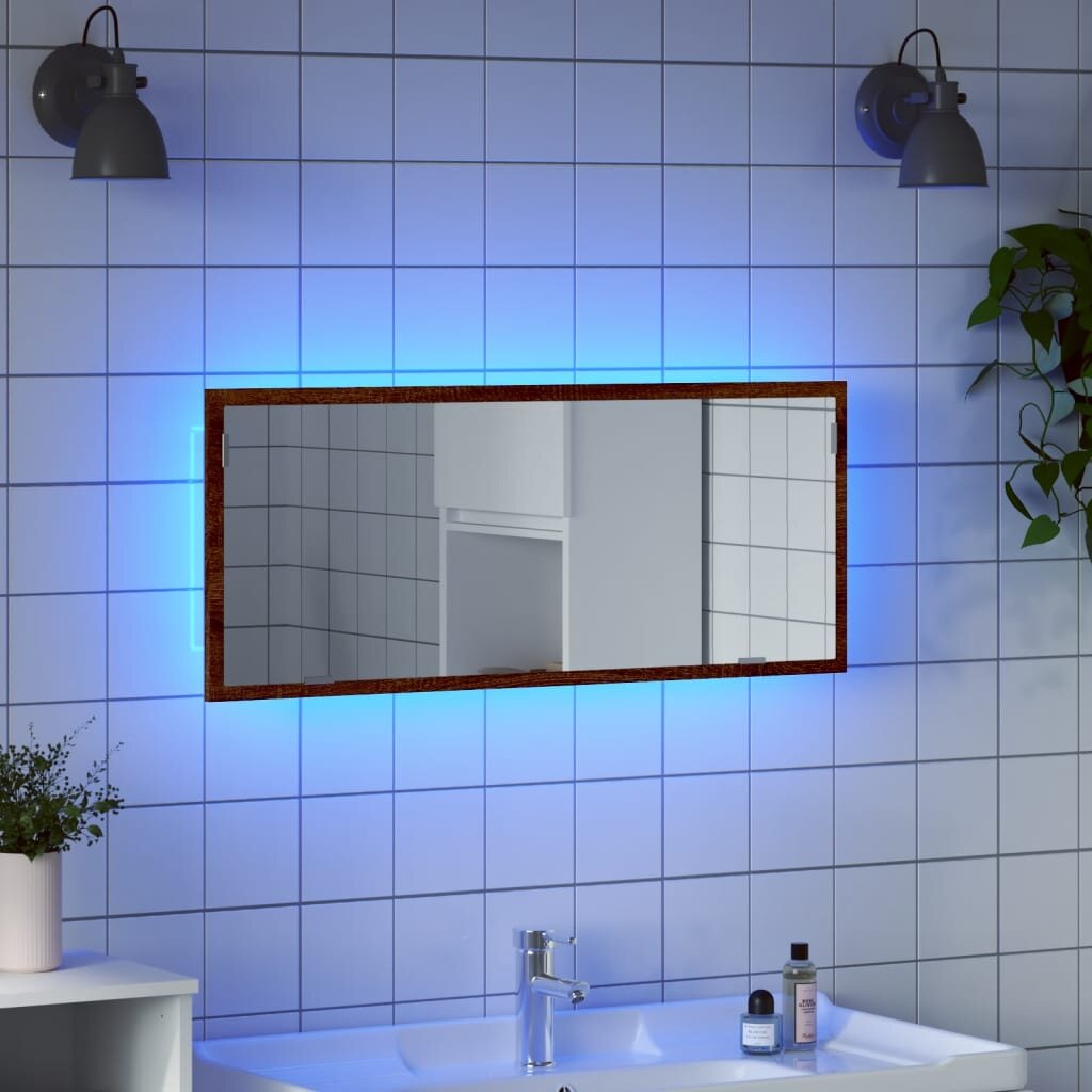 vidaXL LED огледало за баня кафяв дъб 100x85x37 см инженерно дърво