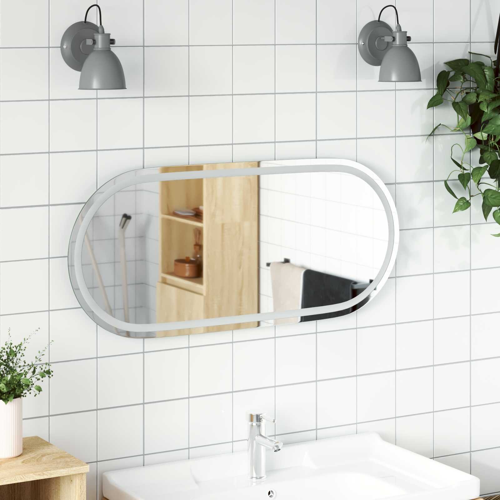 vidaXL LED огледало за баня Прозрачен 100 x 45 cm закалено стъкло