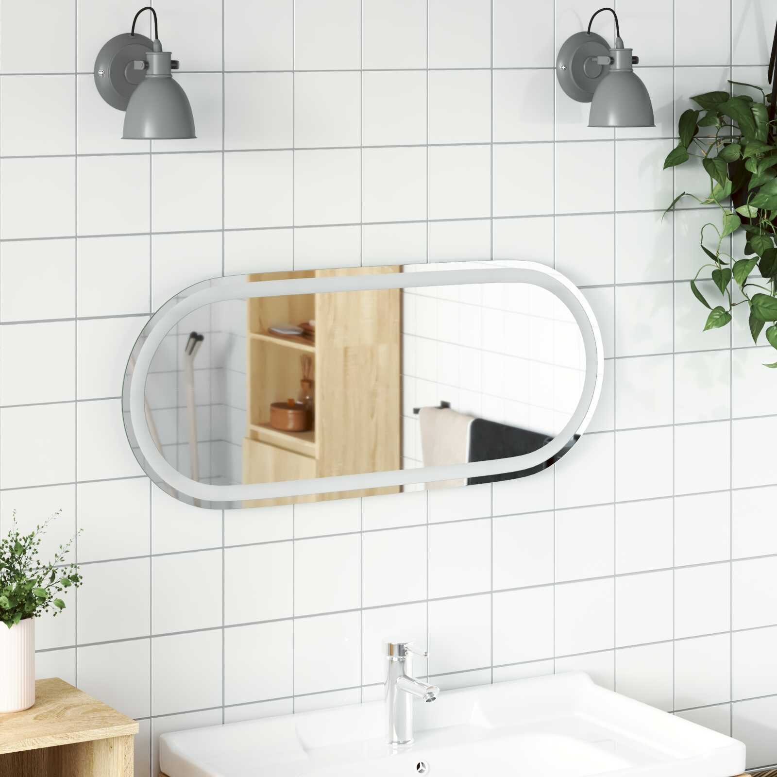 vidaXL LED огледало за баня Прозрачен 90 x 40 cm закалено стъкло