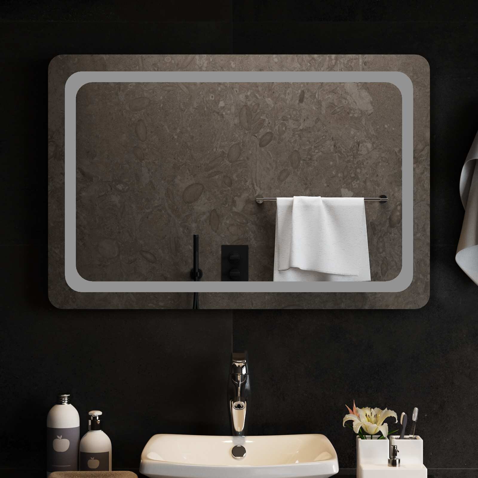 vidaXL LED огледало за баня Прозрачен 90 x 60 cm закалено стъкло