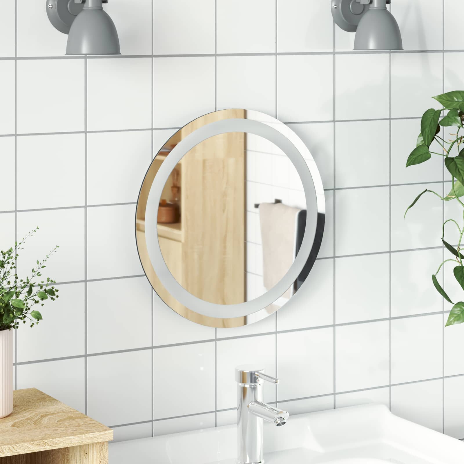 vidaXL LED огледало за баня Прозрачен Ø 40 cm закалено стъкло