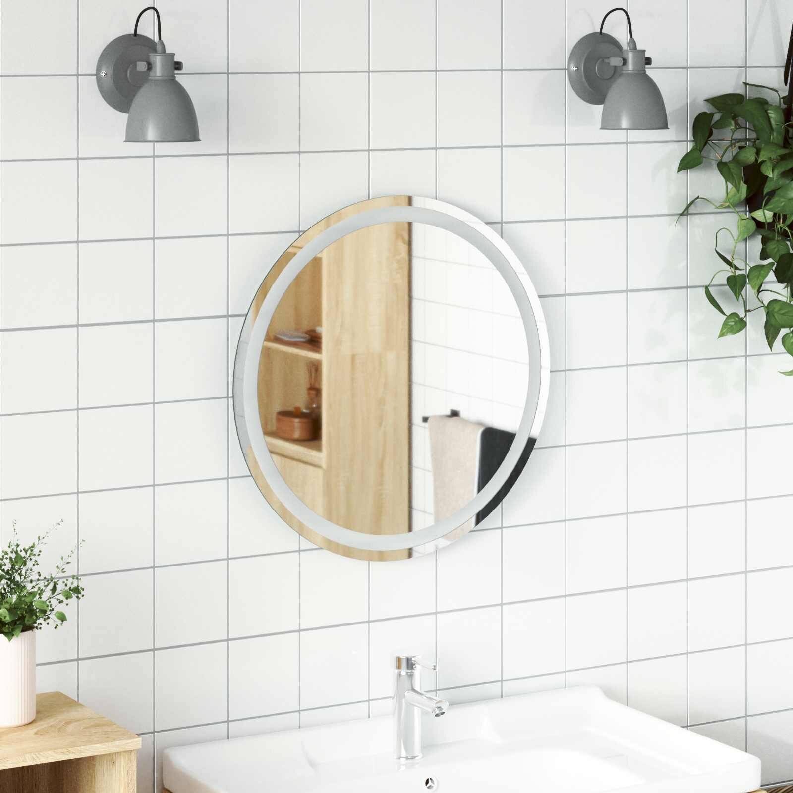 vidaXL LED огледало за баня Прозрачен Ø 60 cm закалено стъкло