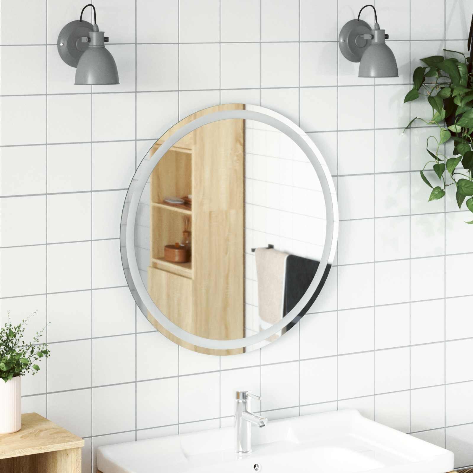 vidaXL LED огледало за баня Прозрачен Ø 70 cm закалено стъкло