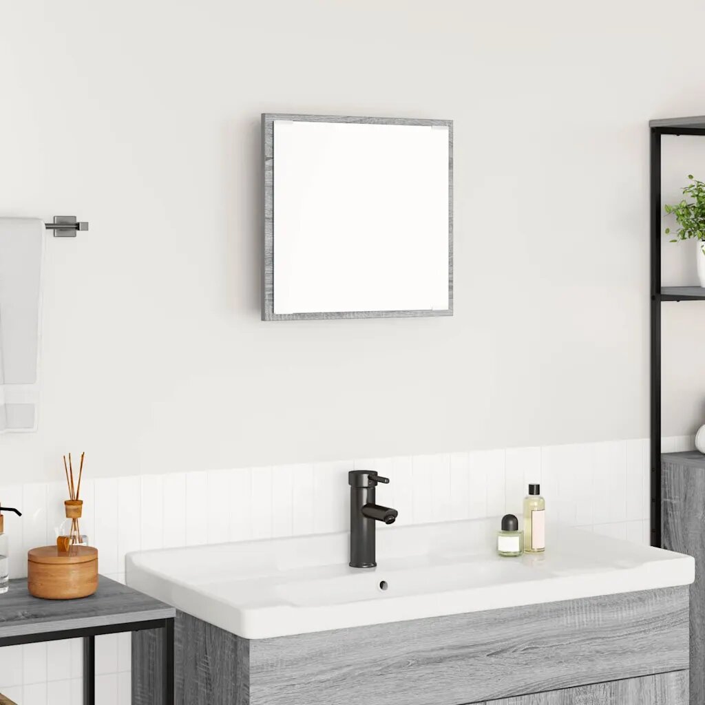 vidaXL LED огледало за баня Сив Сонома 40 x 37 x 8.5 см